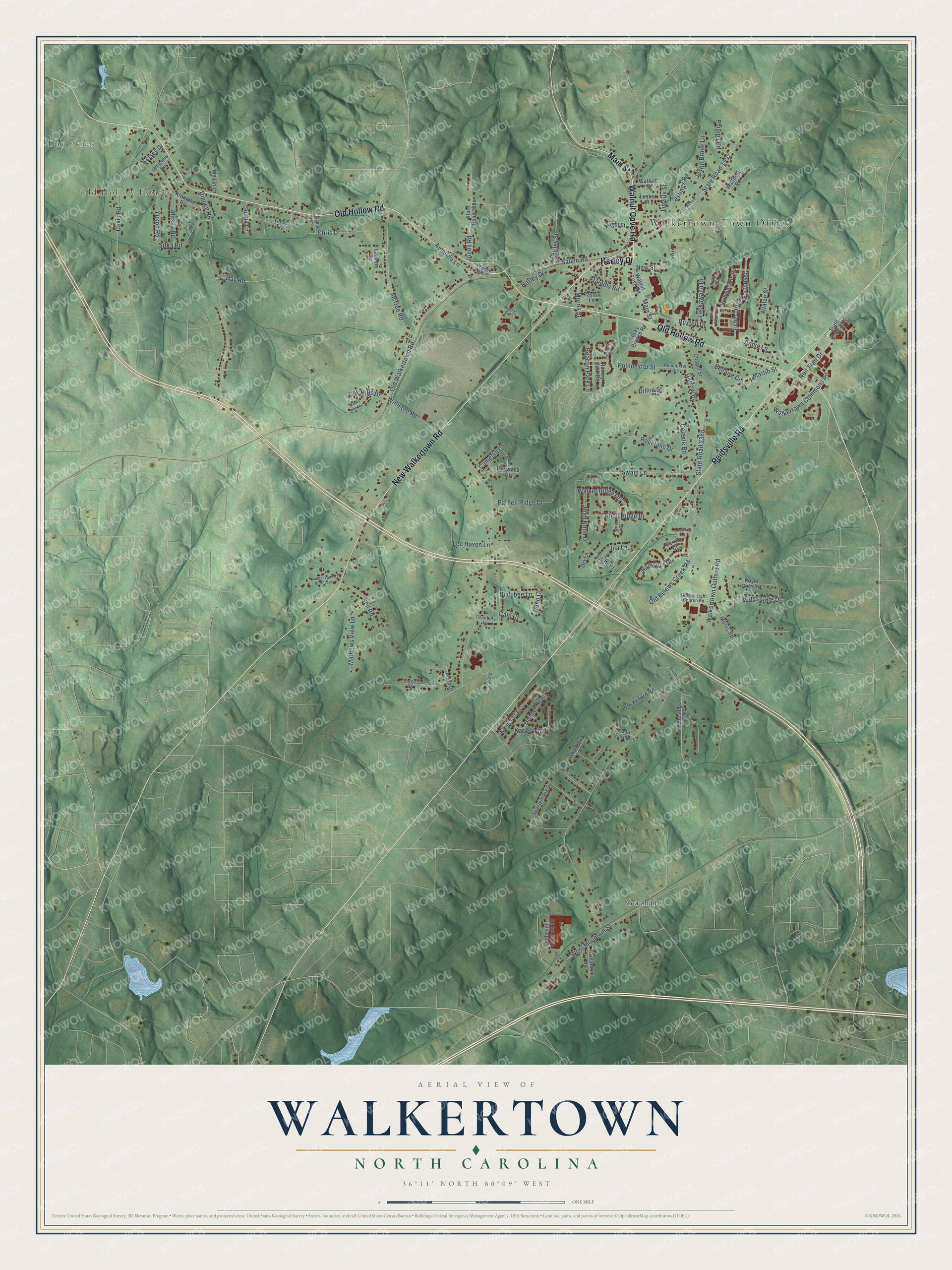 Watermarked full-map preview of Walkertown, North Carolina