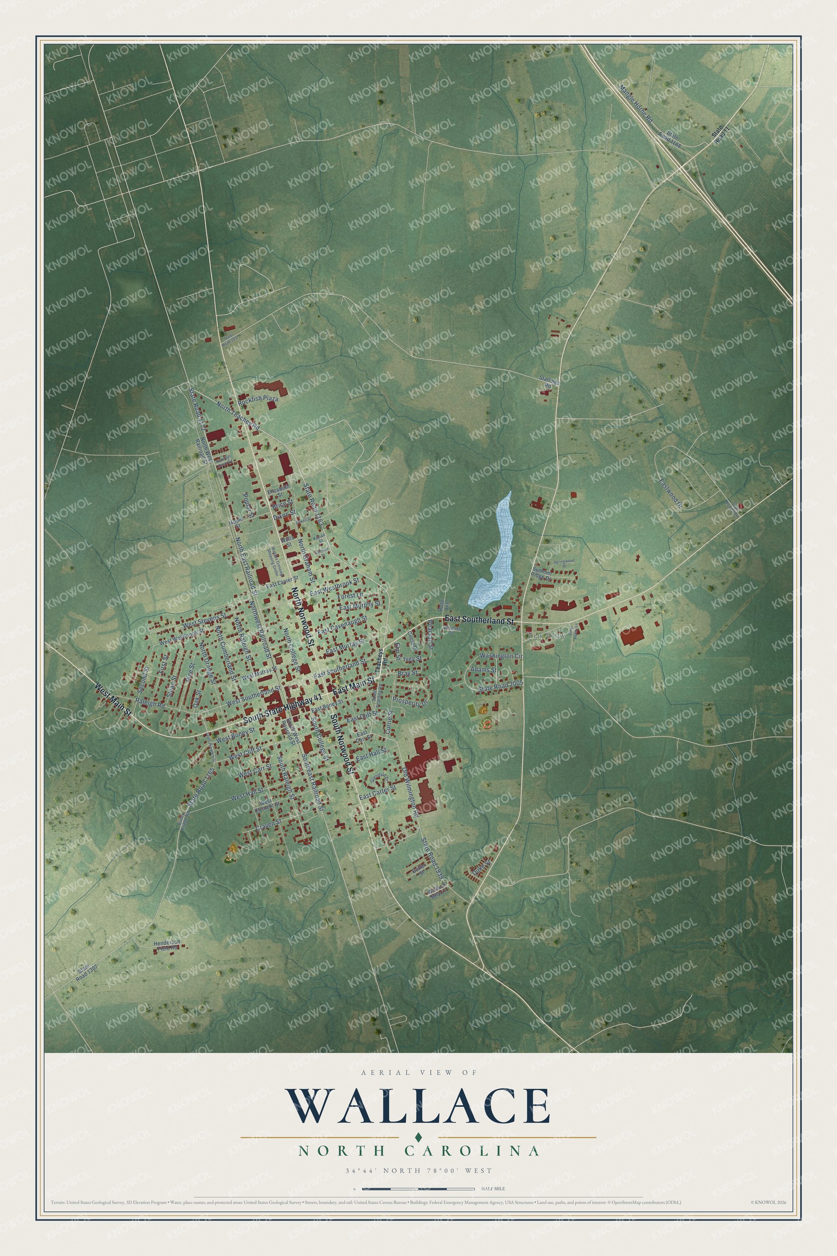 Watermarked full-map preview of Wallace, North Carolina