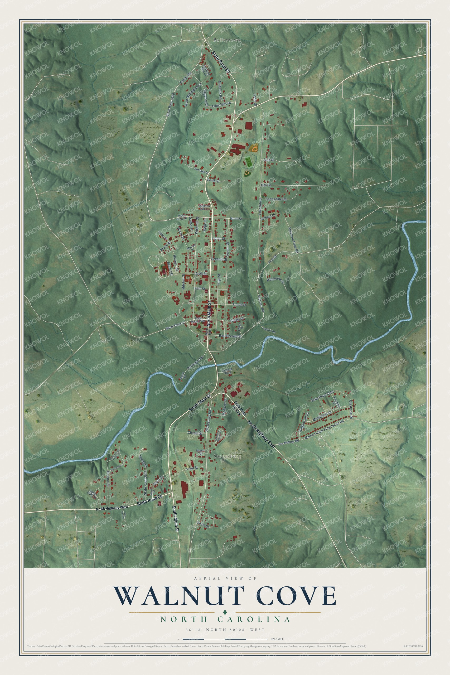 Watermarked full-map preview of Walnut Cove, North Carolina