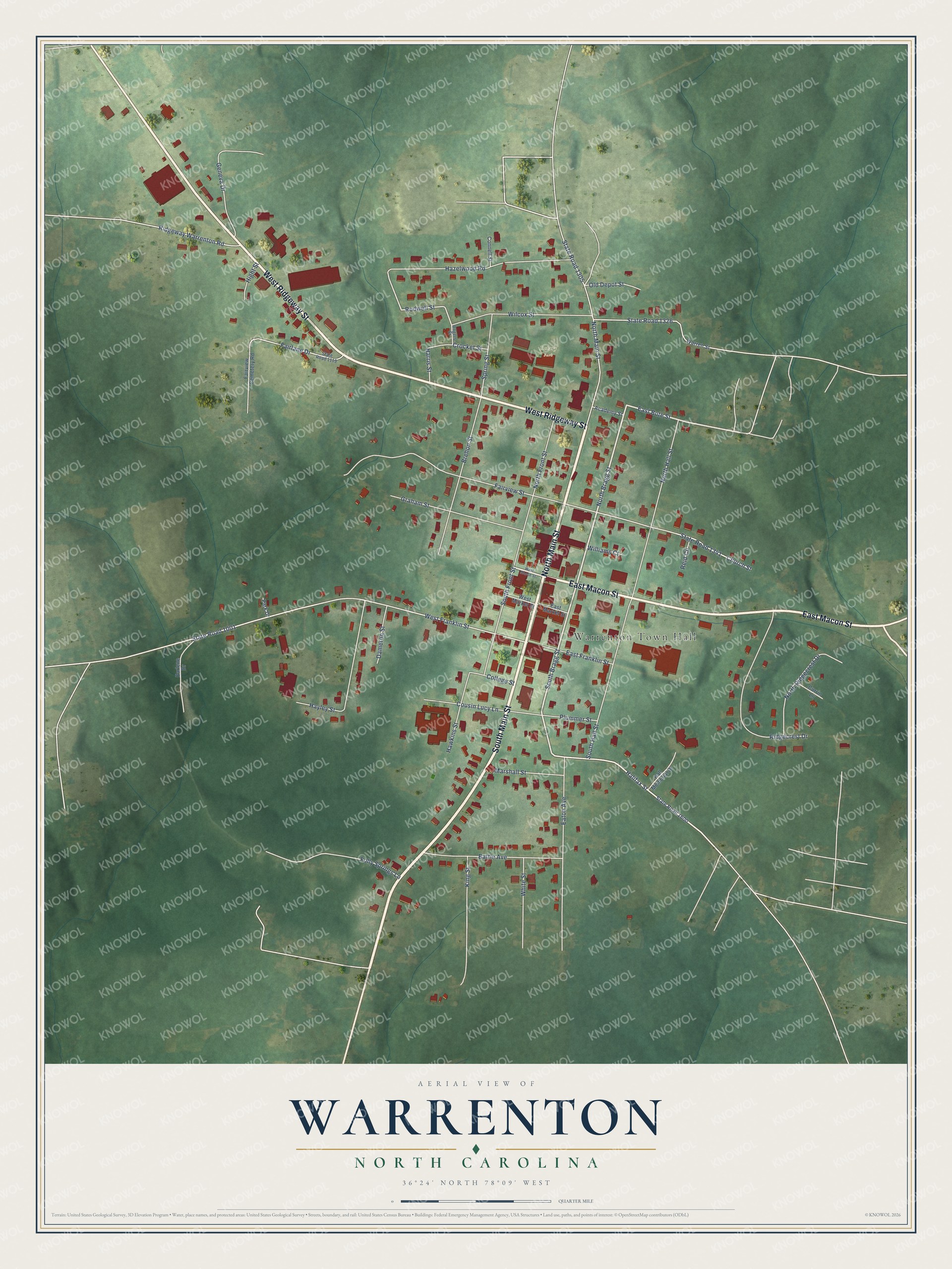 Watermarked full-map preview of Warrenton, North Carolina