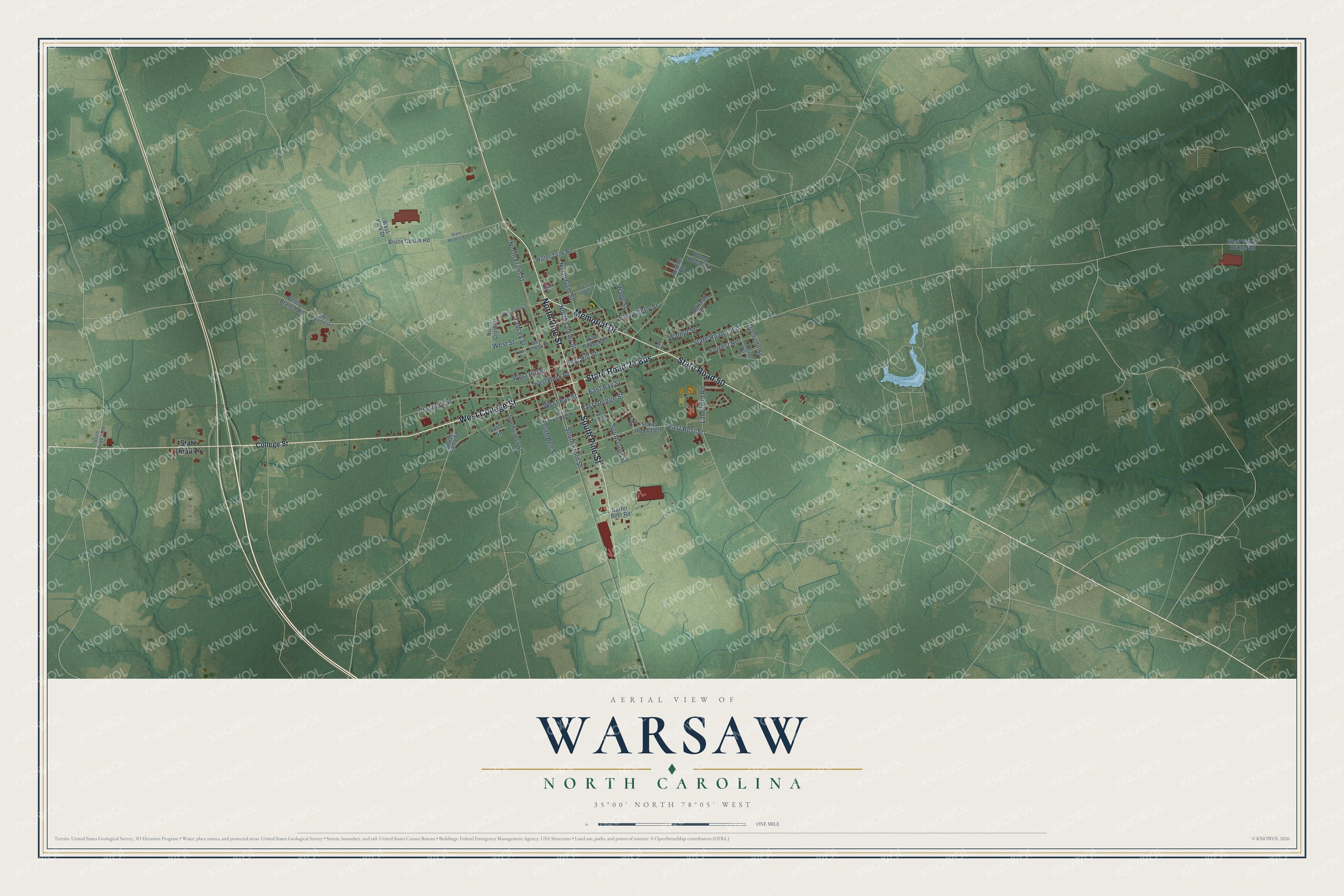 Watermarked full-map preview of Warsaw, North Carolina