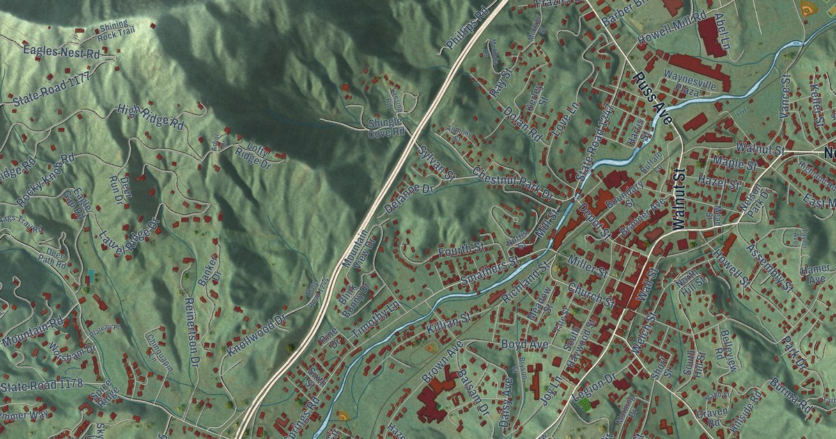 Map of Waynesville, North Carolina in 2026