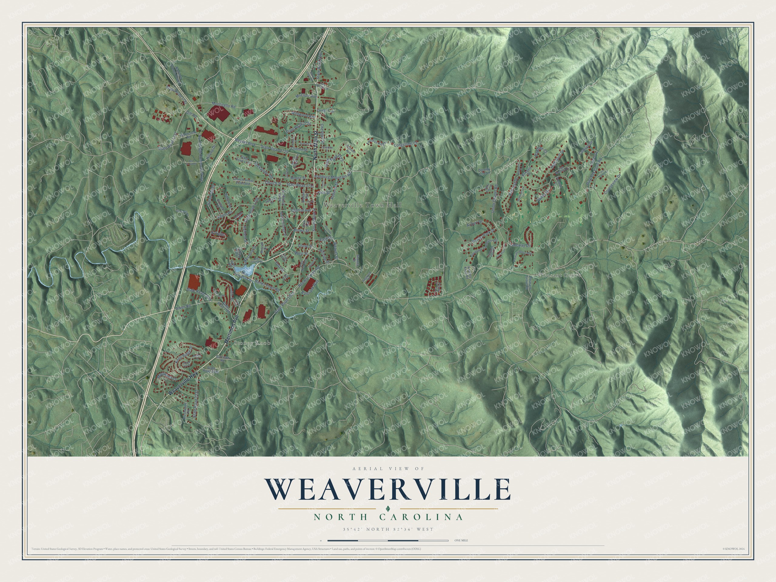 Watermarked full-map preview of Weaverville, North Carolina