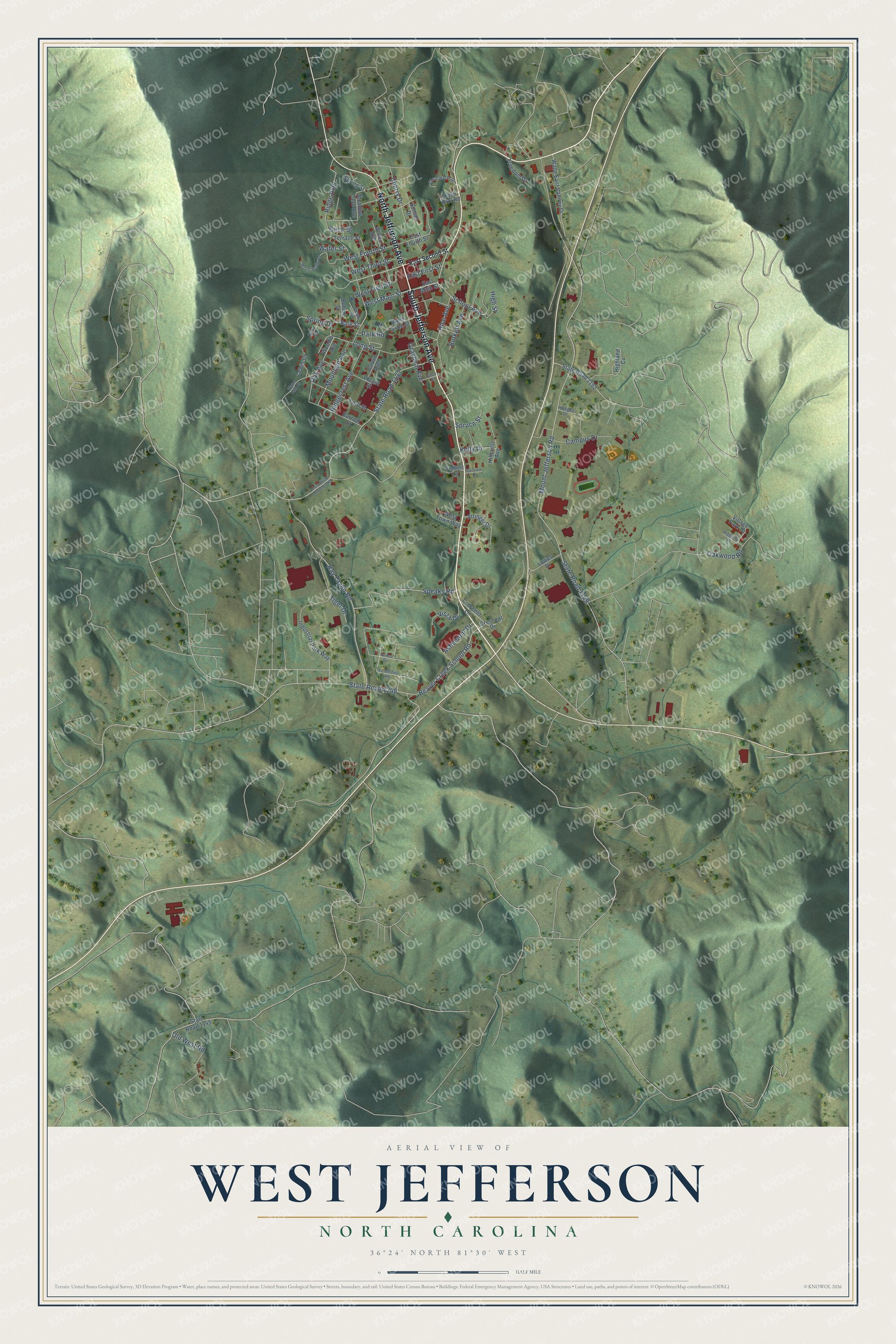 Watermarked full-map preview of West Jefferson, North Carolina