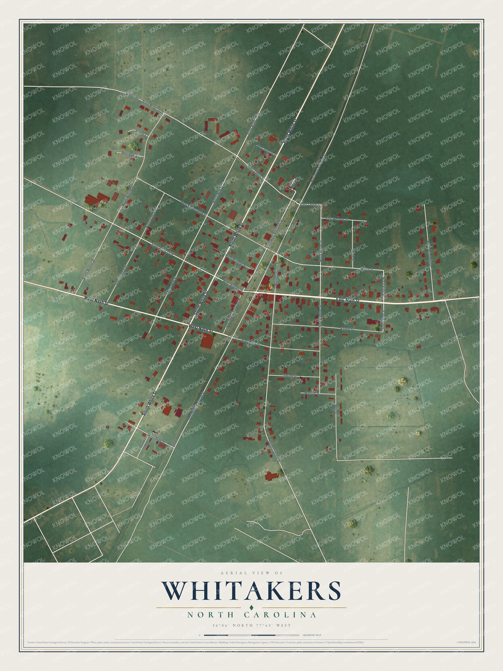 Watermarked full-map preview of Whitakers, North Carolina