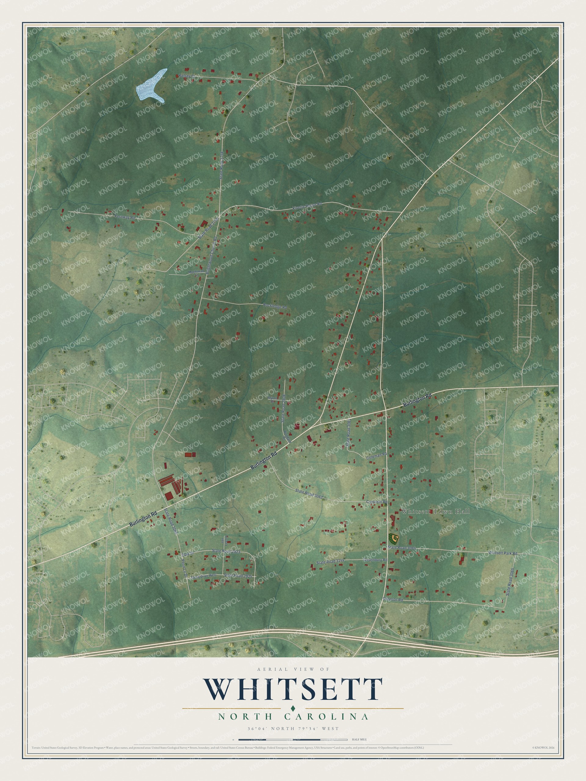 Watermarked full-map preview of Whitsett, North Carolina