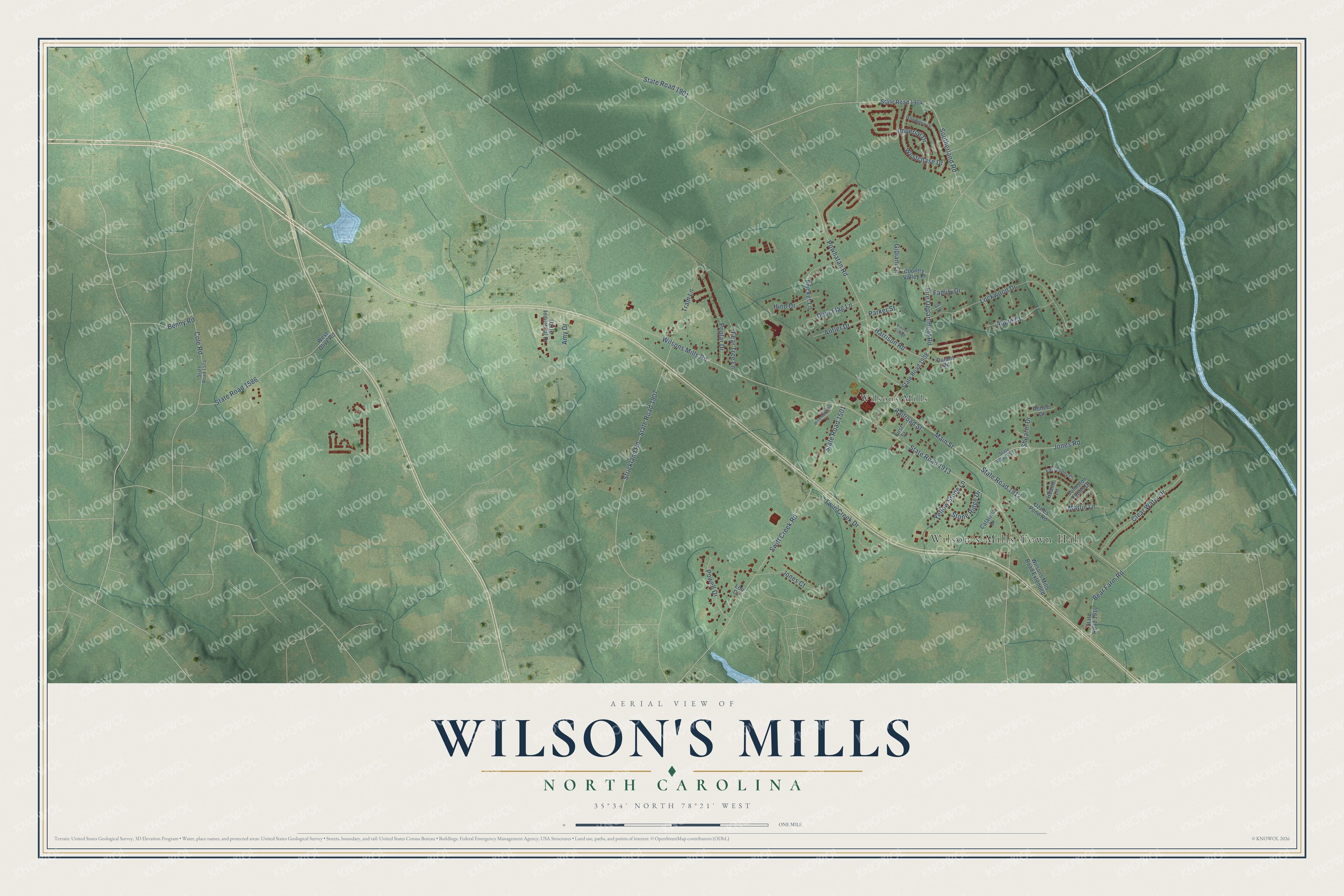 Watermarked full-map preview of Wilson's Mills, North Carolina