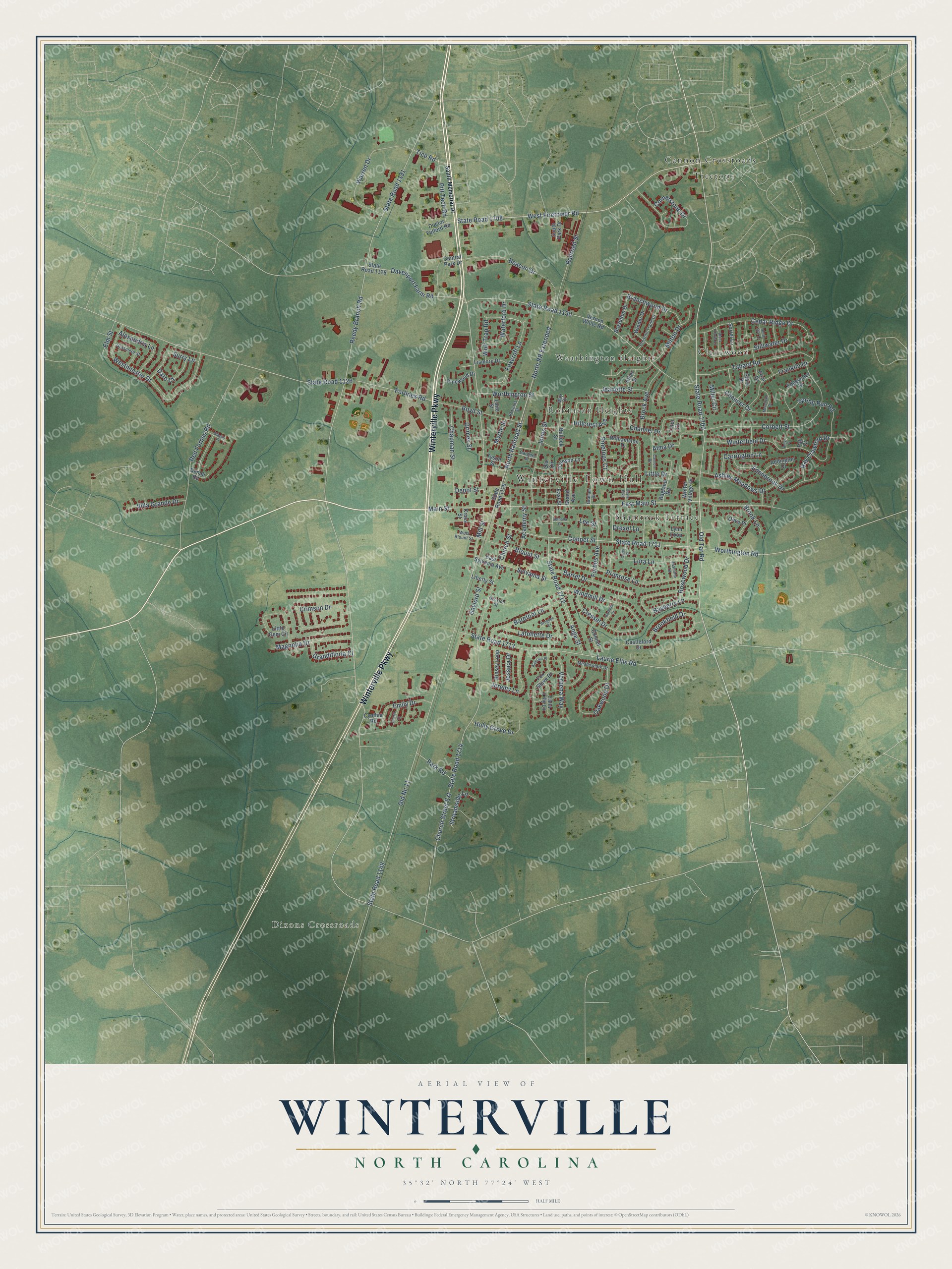 Watermarked full-map preview of Winterville, North Carolina