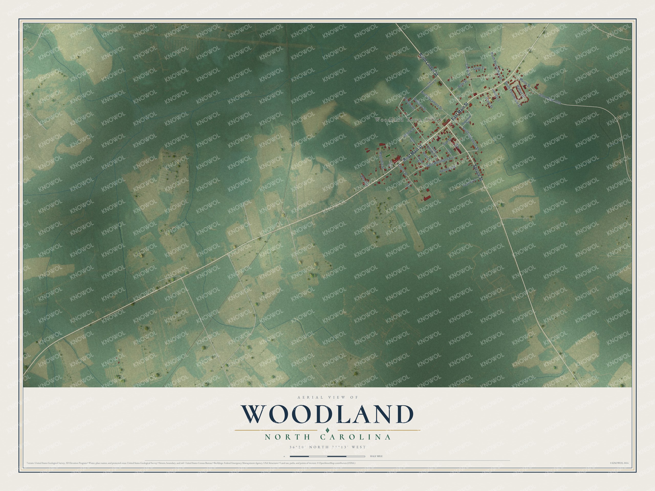 Watermarked full-map preview of Woodland, North Carolina
