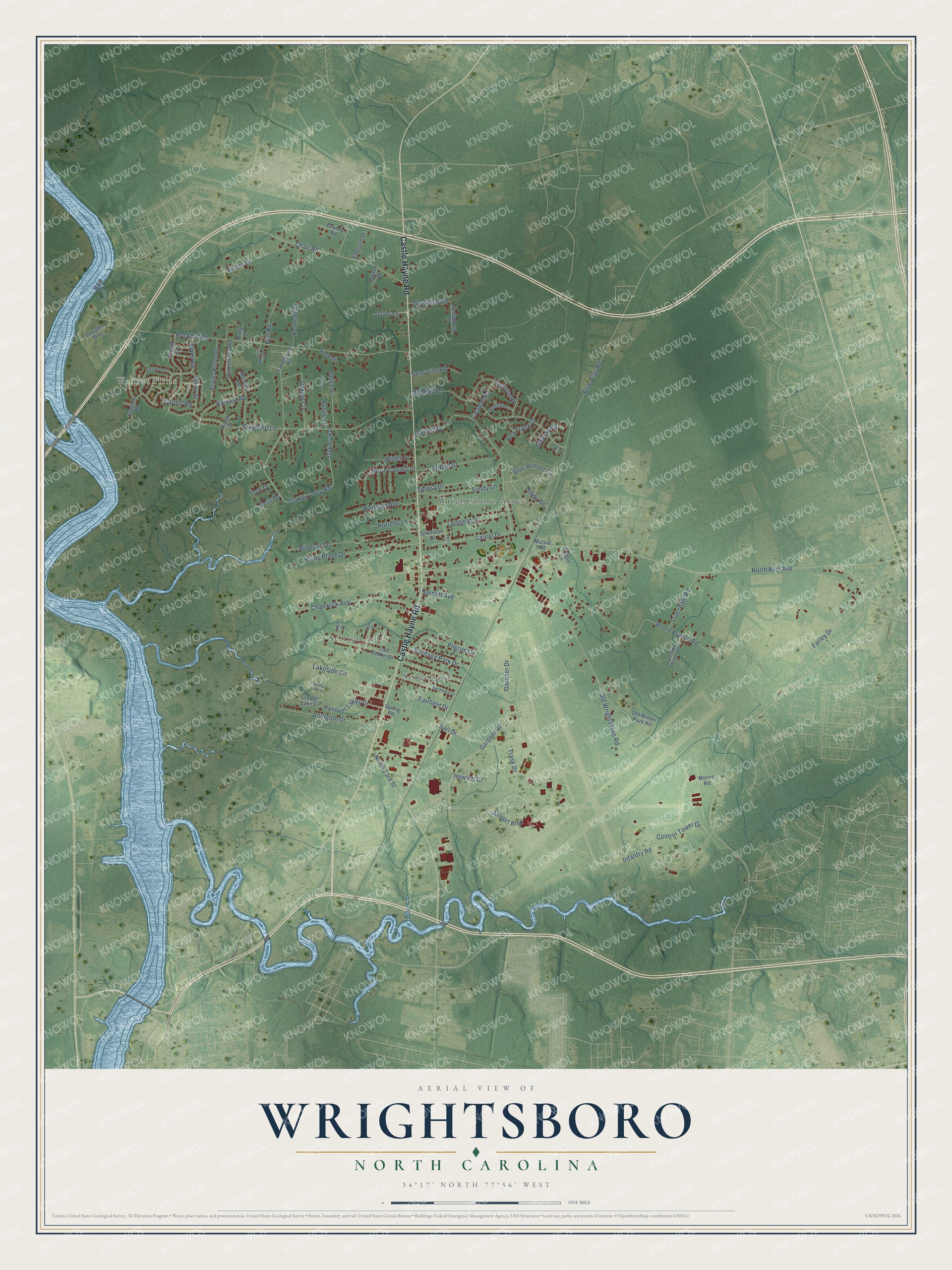 Watermarked full-map preview of Wrightsboro, North Carolina