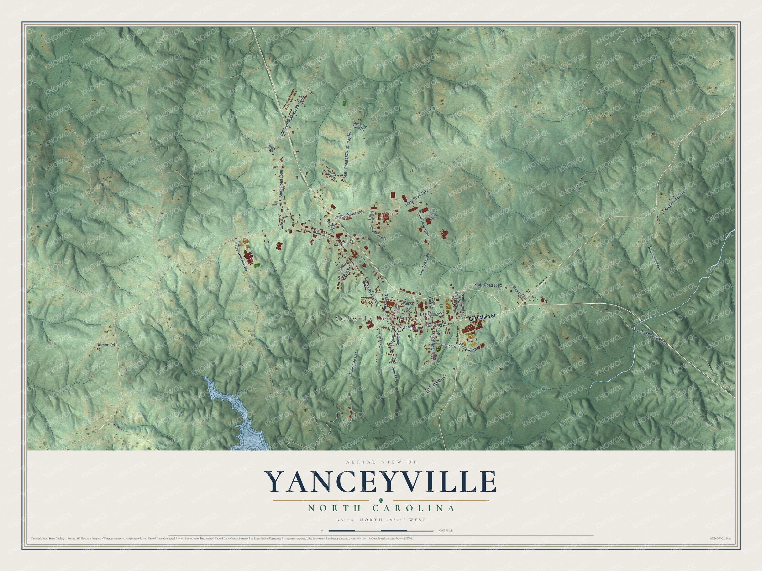 Watermarked full-map preview of Yanceyville, North Carolina