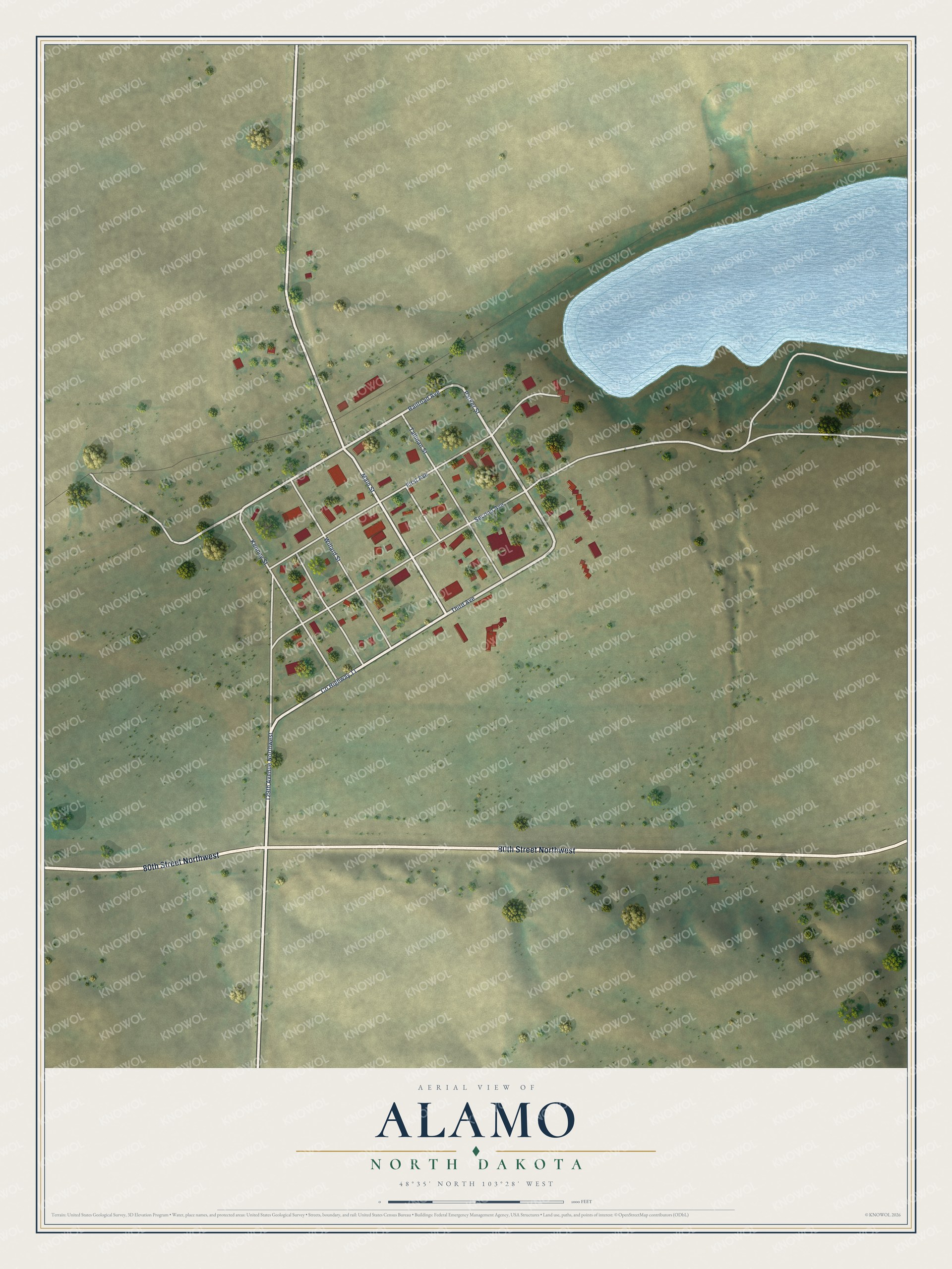 Watermarked full-map preview of Alamo, North Dakota