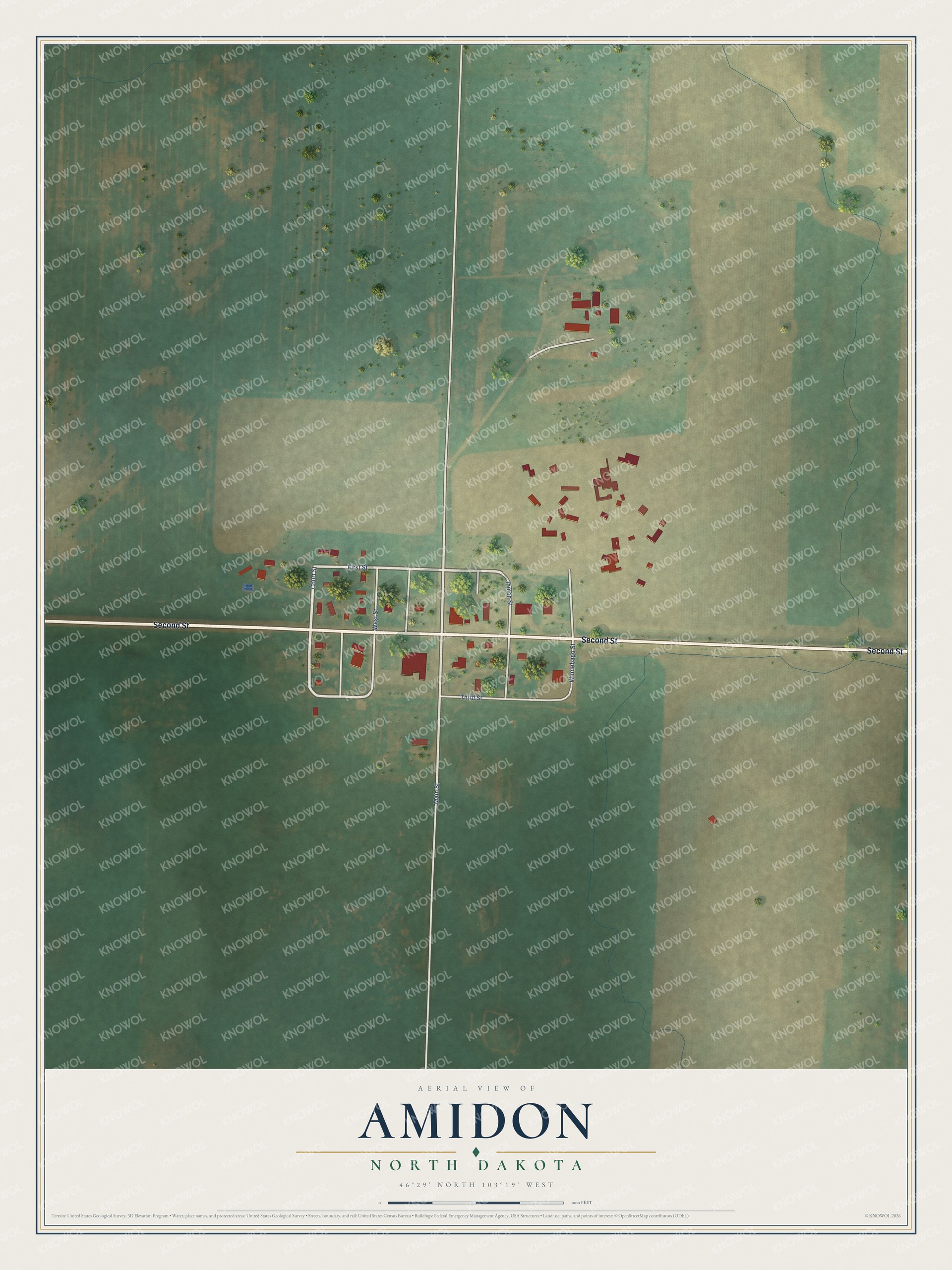 Watermarked full-map preview of Amidon, North Dakota