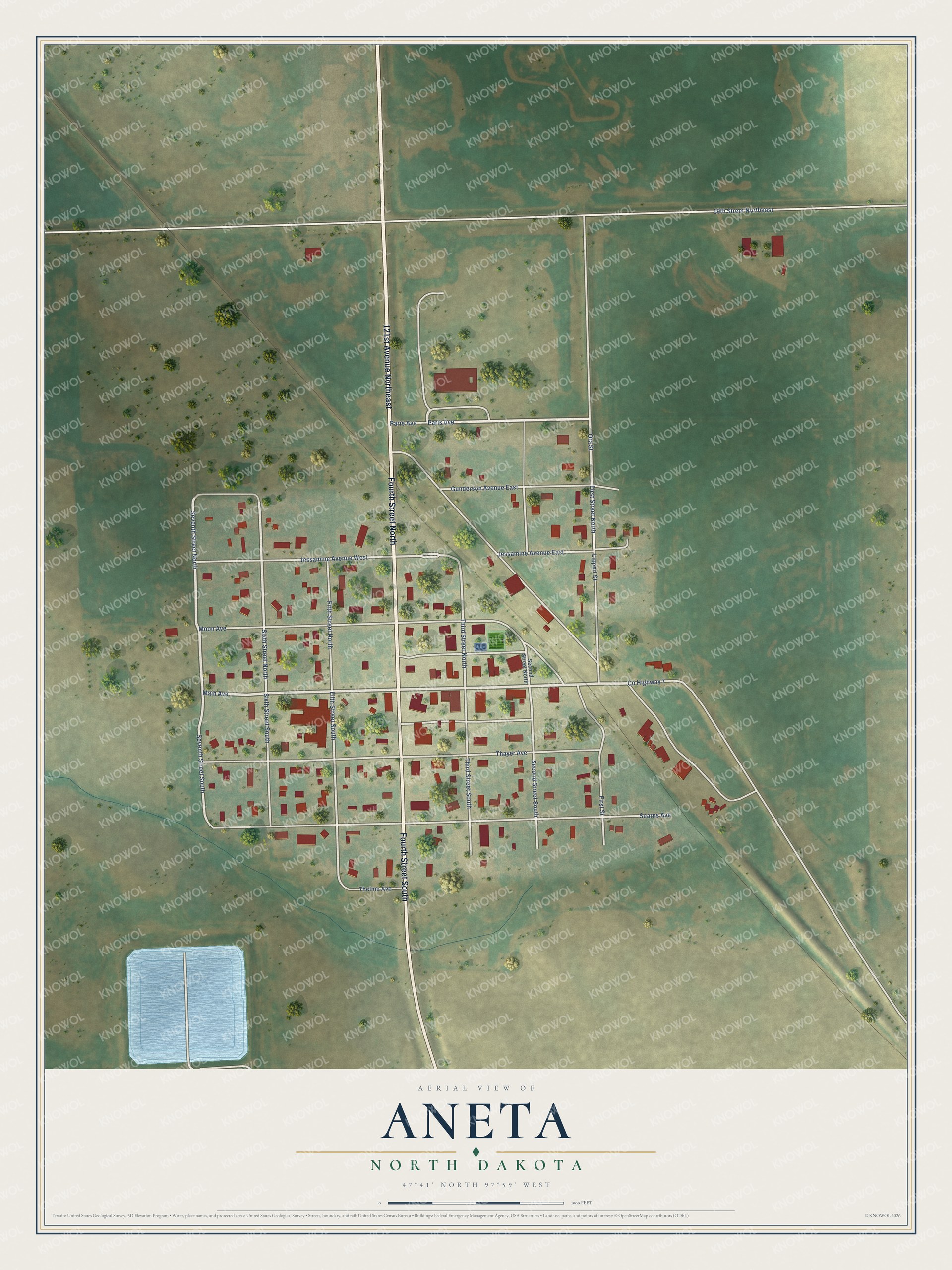 Watermarked full-map preview of Aneta, North Dakota