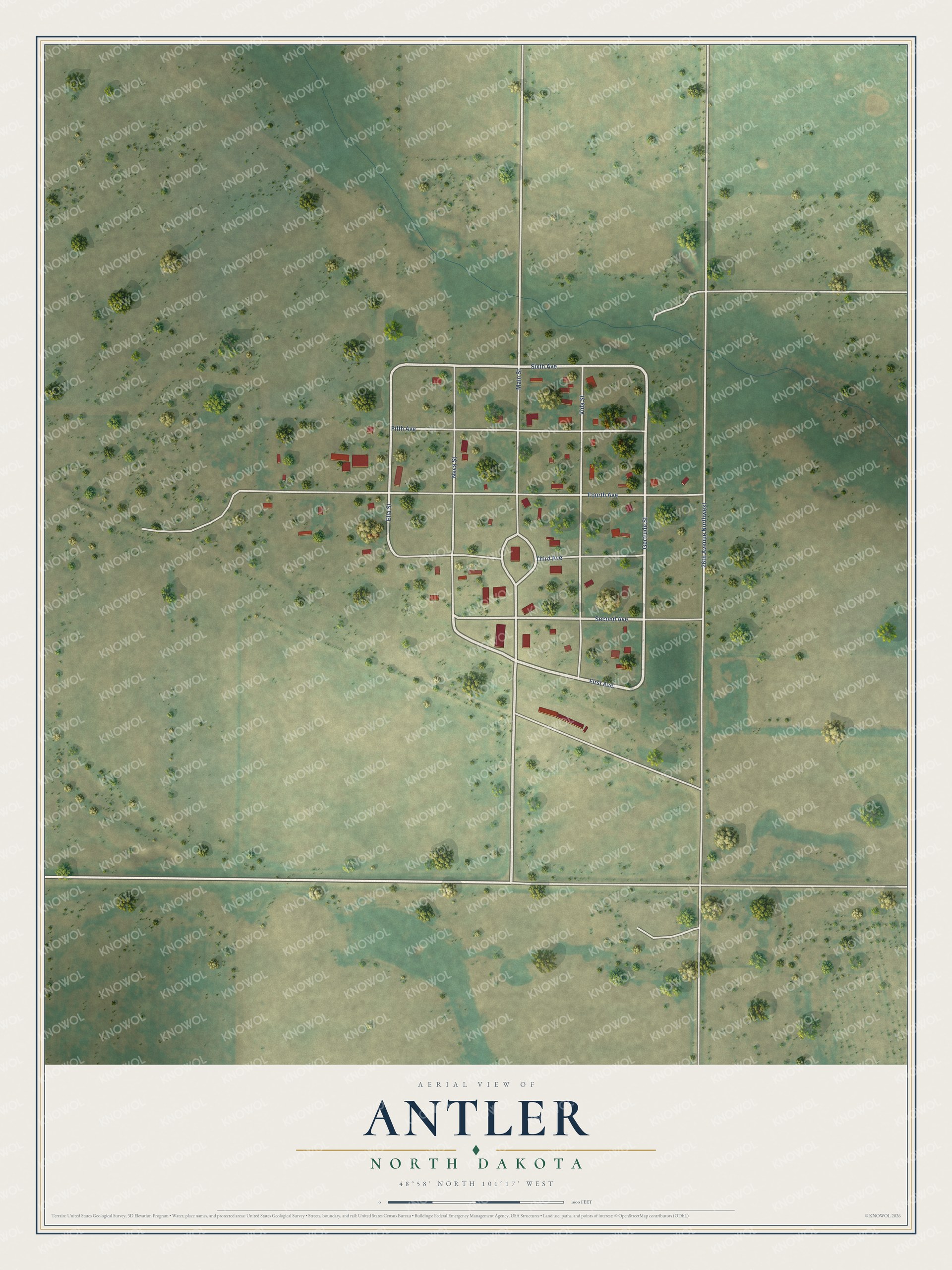 Watermarked full-map preview of Antler, North Dakota
