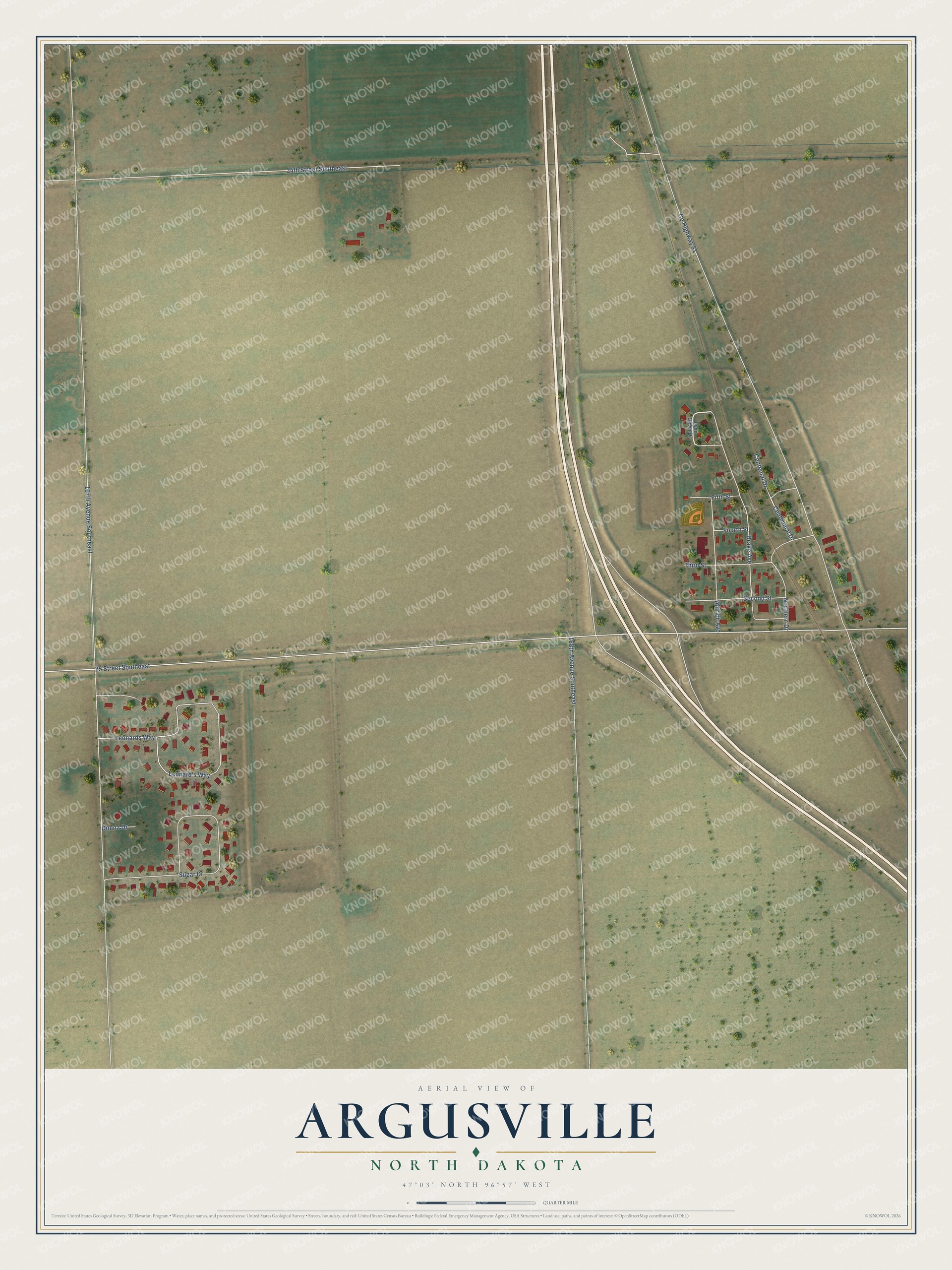 Watermarked full-map preview of Argusville, North Dakota