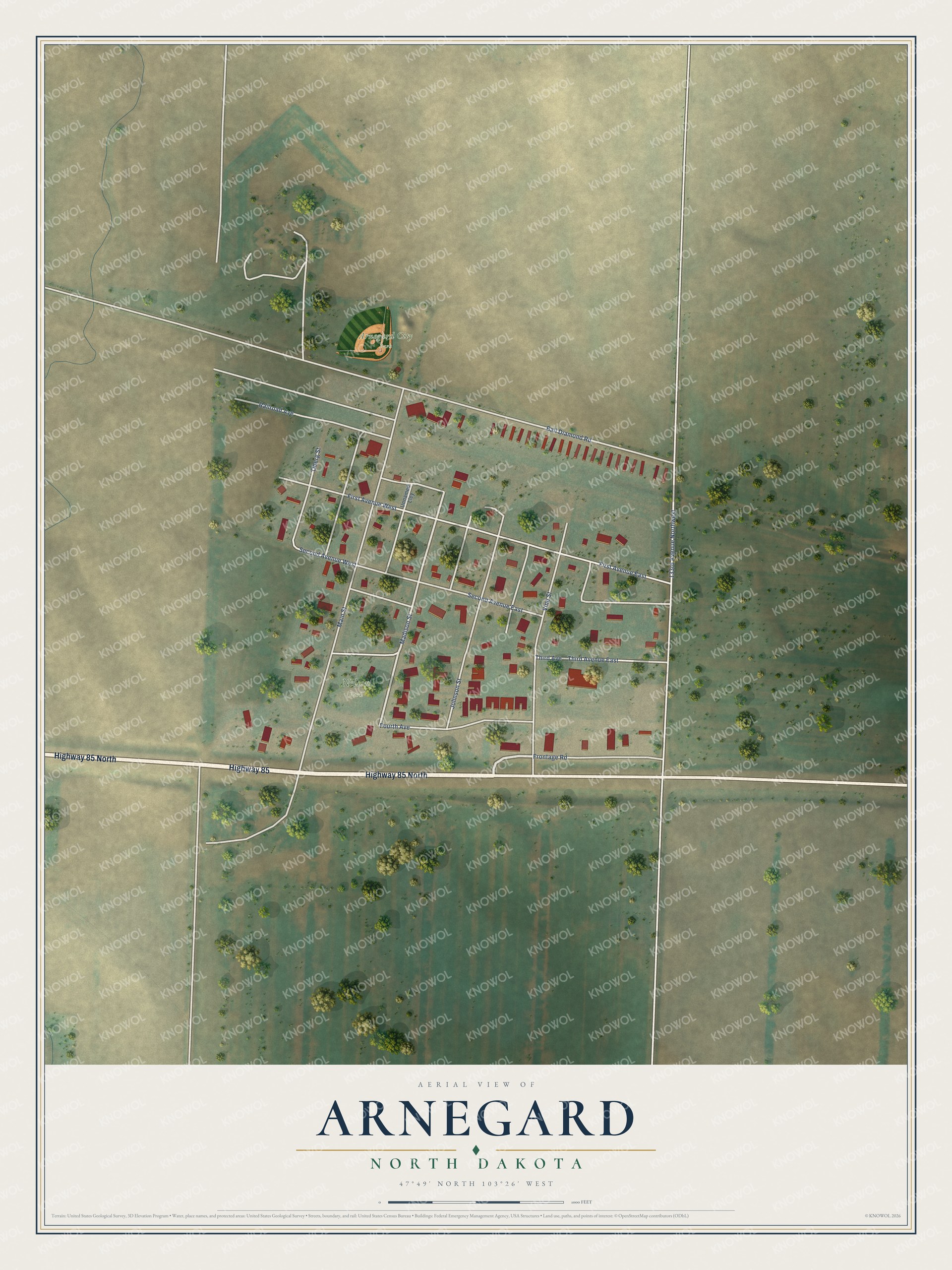 Watermarked full-map preview of Arnegard, North Dakota