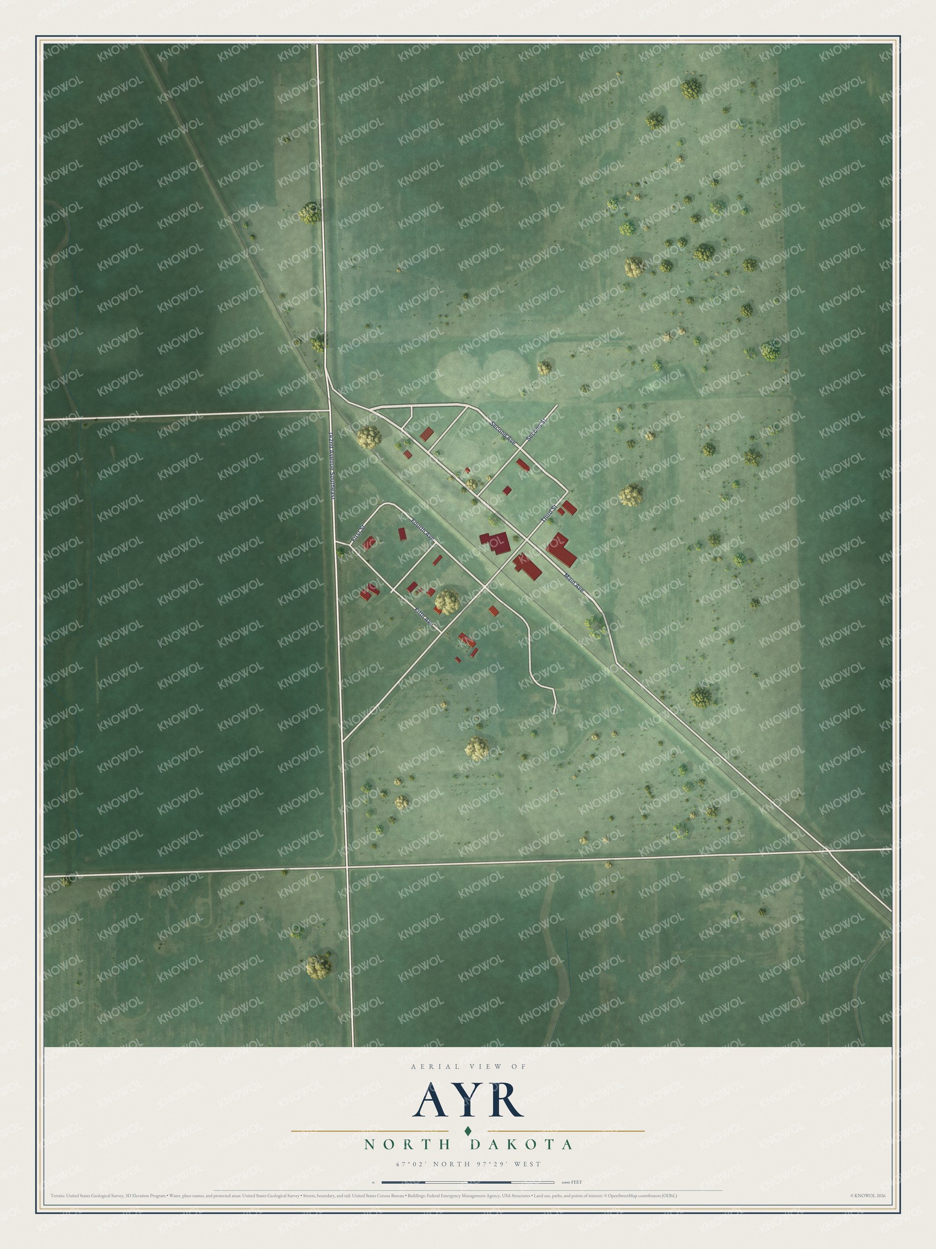 Watermarked full-map preview of Ayr, North Dakota