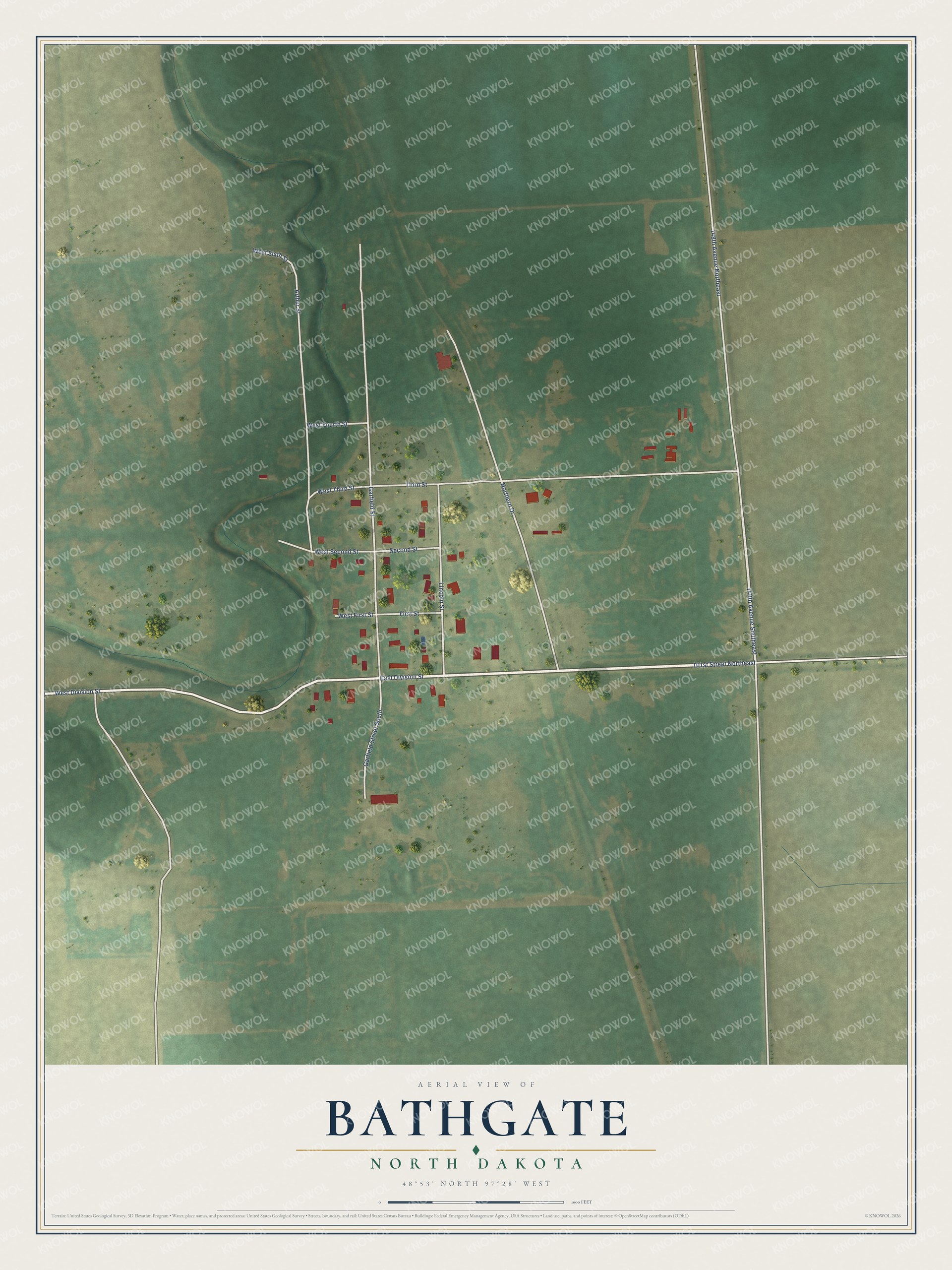 Watermarked full-map preview of Bathgate, North Dakota