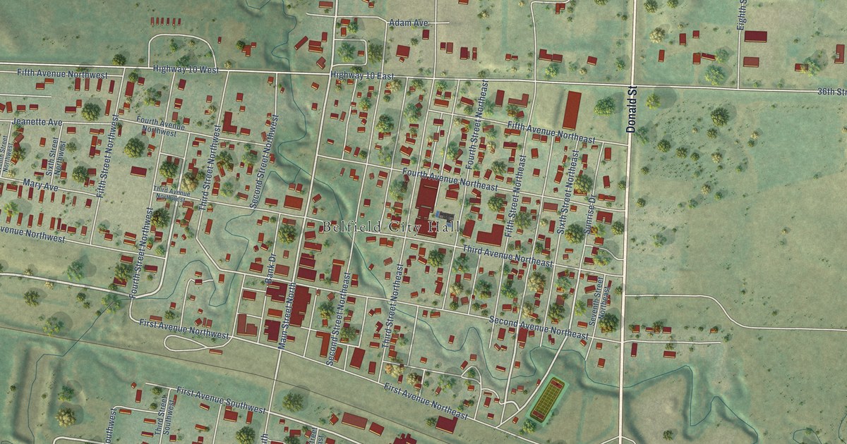 Map of Belfield, North Dakota in 2026