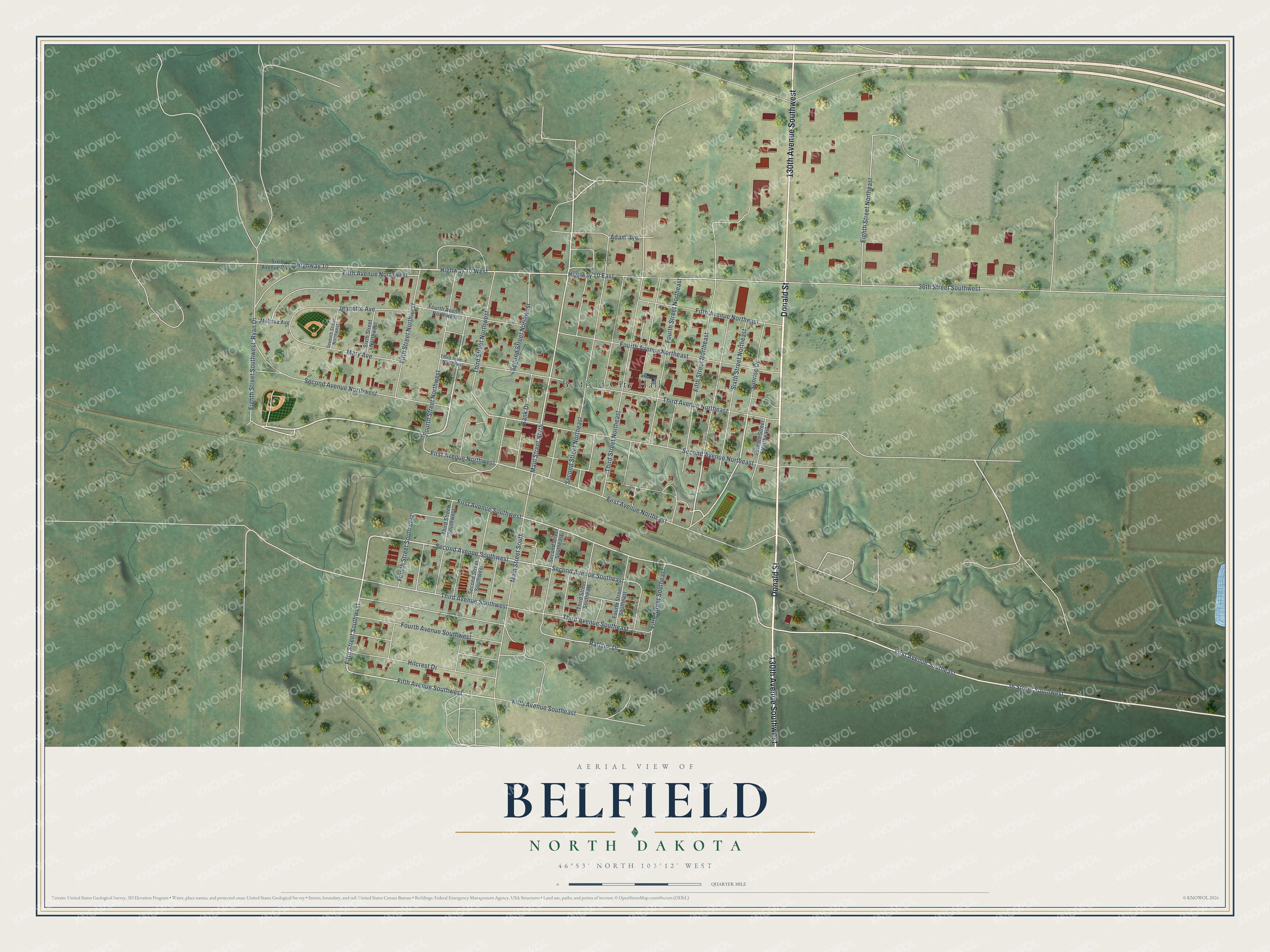 Watermarked full-map preview of Belfield, North Dakota