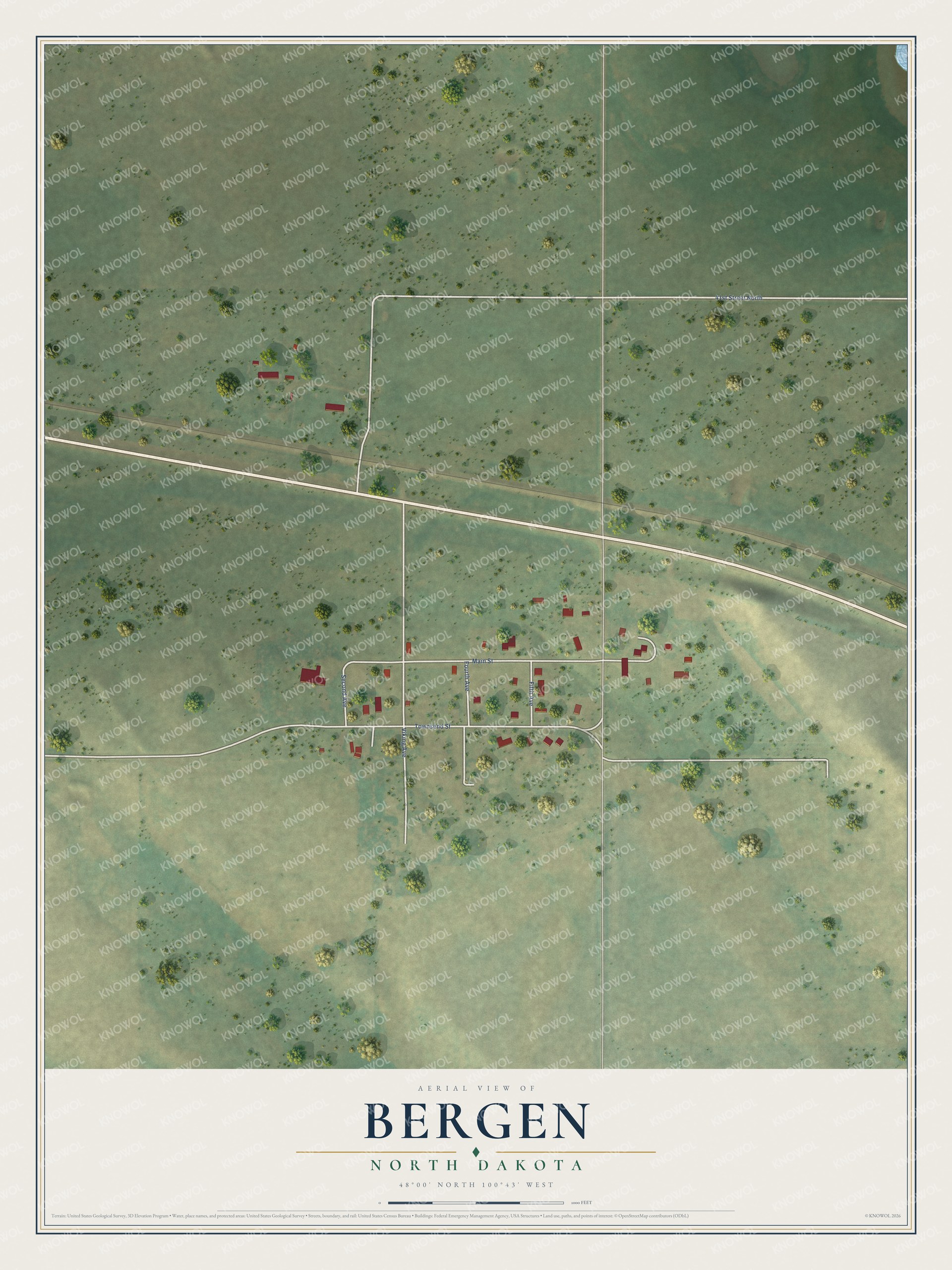 Watermarked full-map preview of Bergen, North Dakota