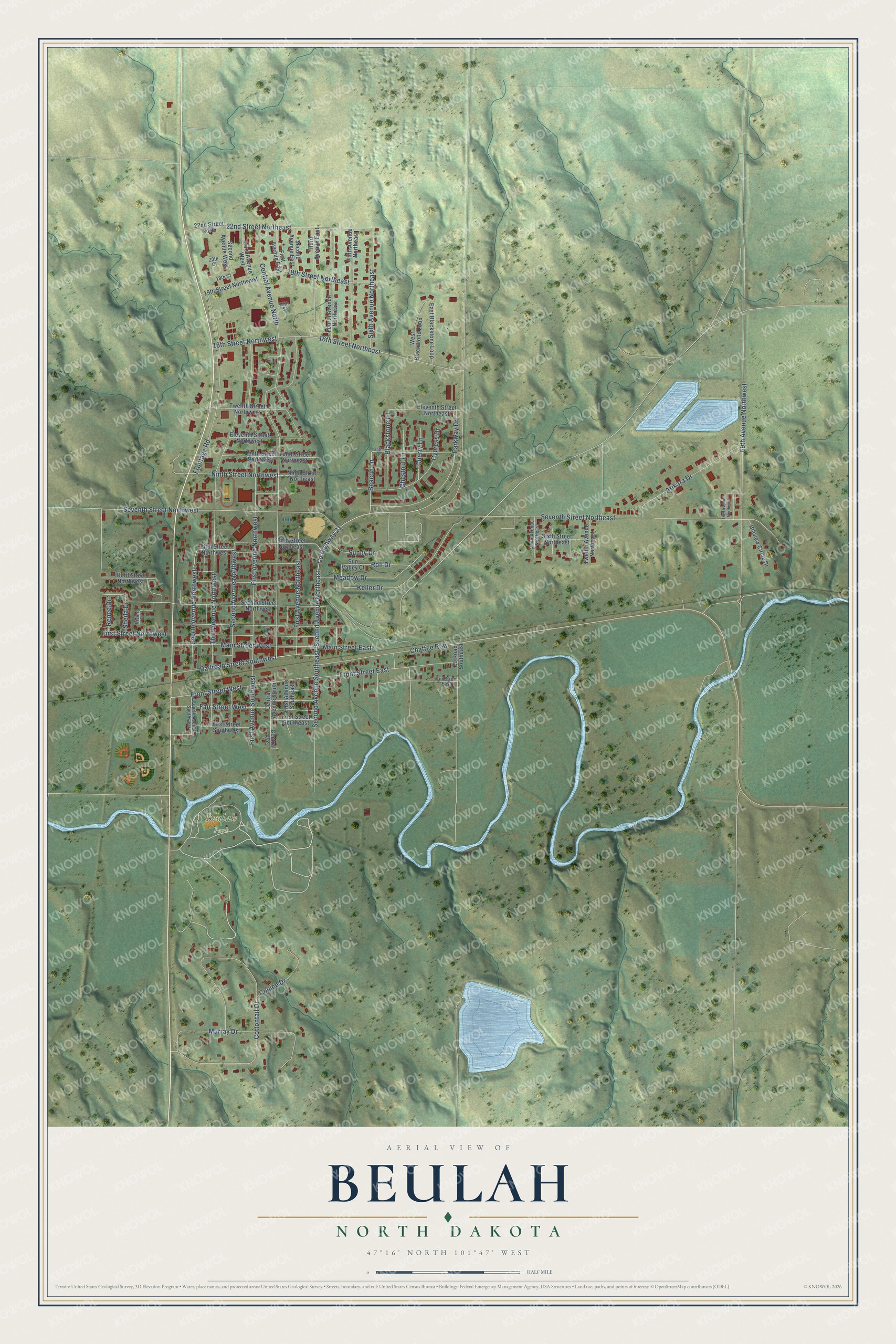 Watermarked full-map preview of Beulah, North Dakota