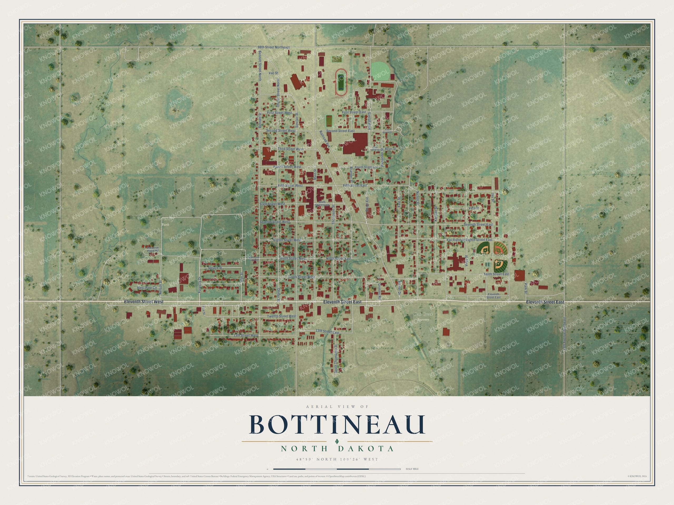 Watermarked full-map preview of Bottineau, North Dakota