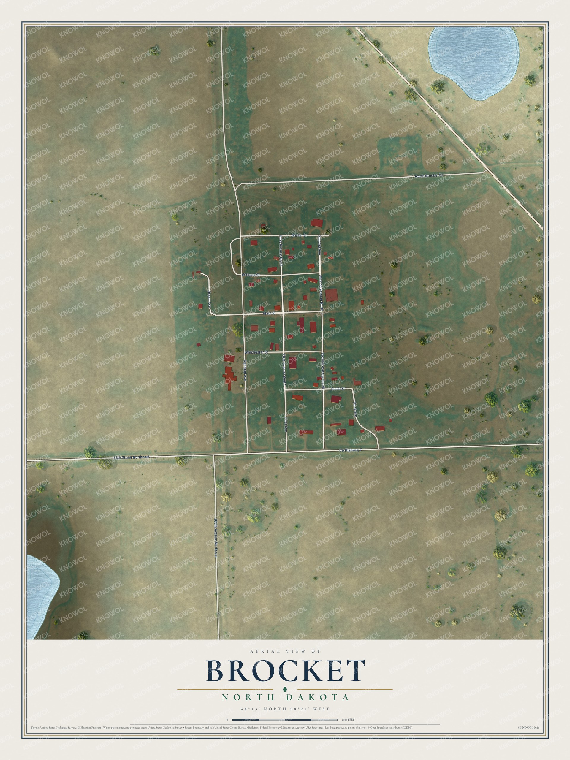 Watermarked full-map preview of Brocket, North Dakota