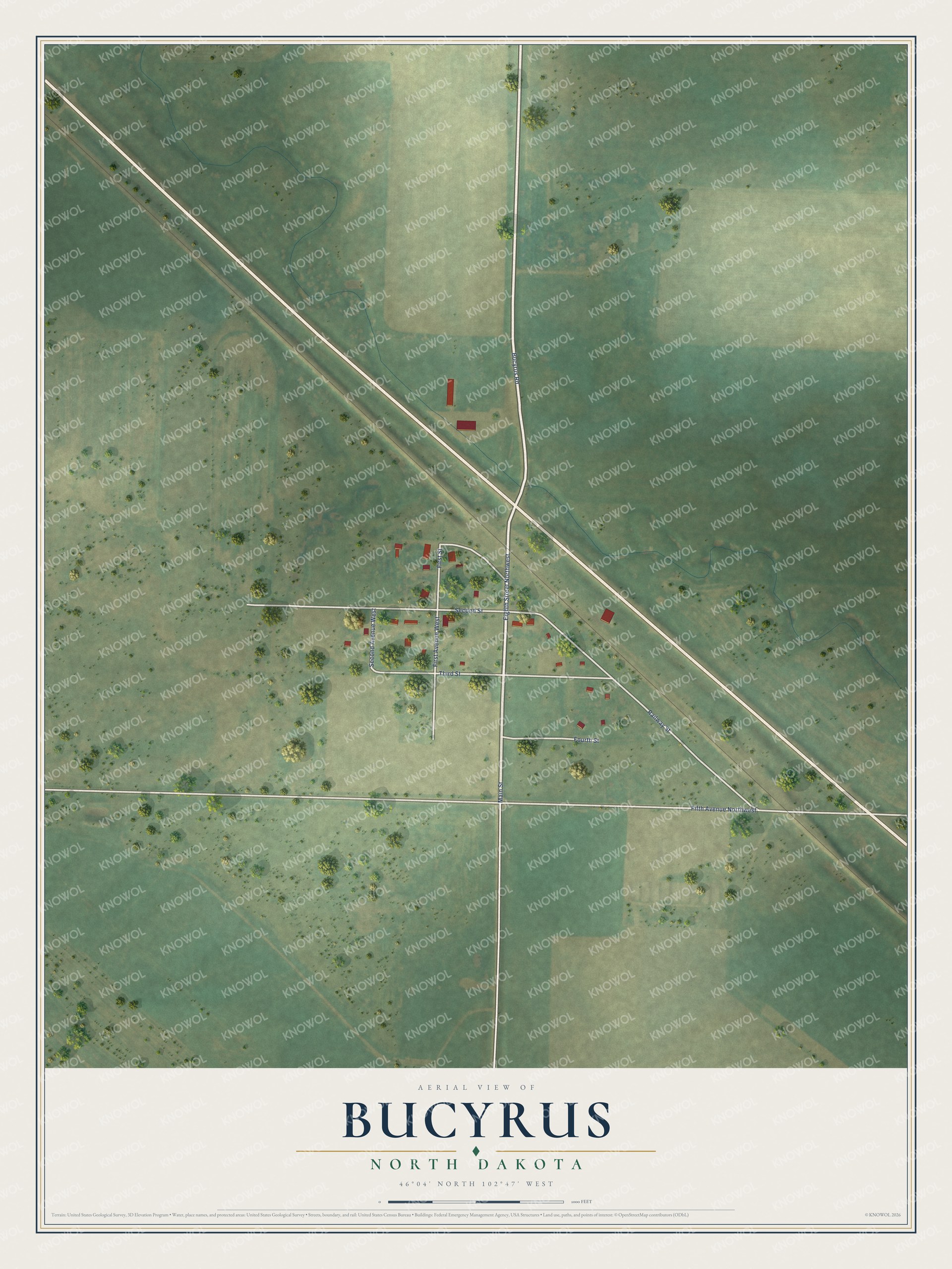 Watermarked full-map preview of Bucyrus, North Dakota