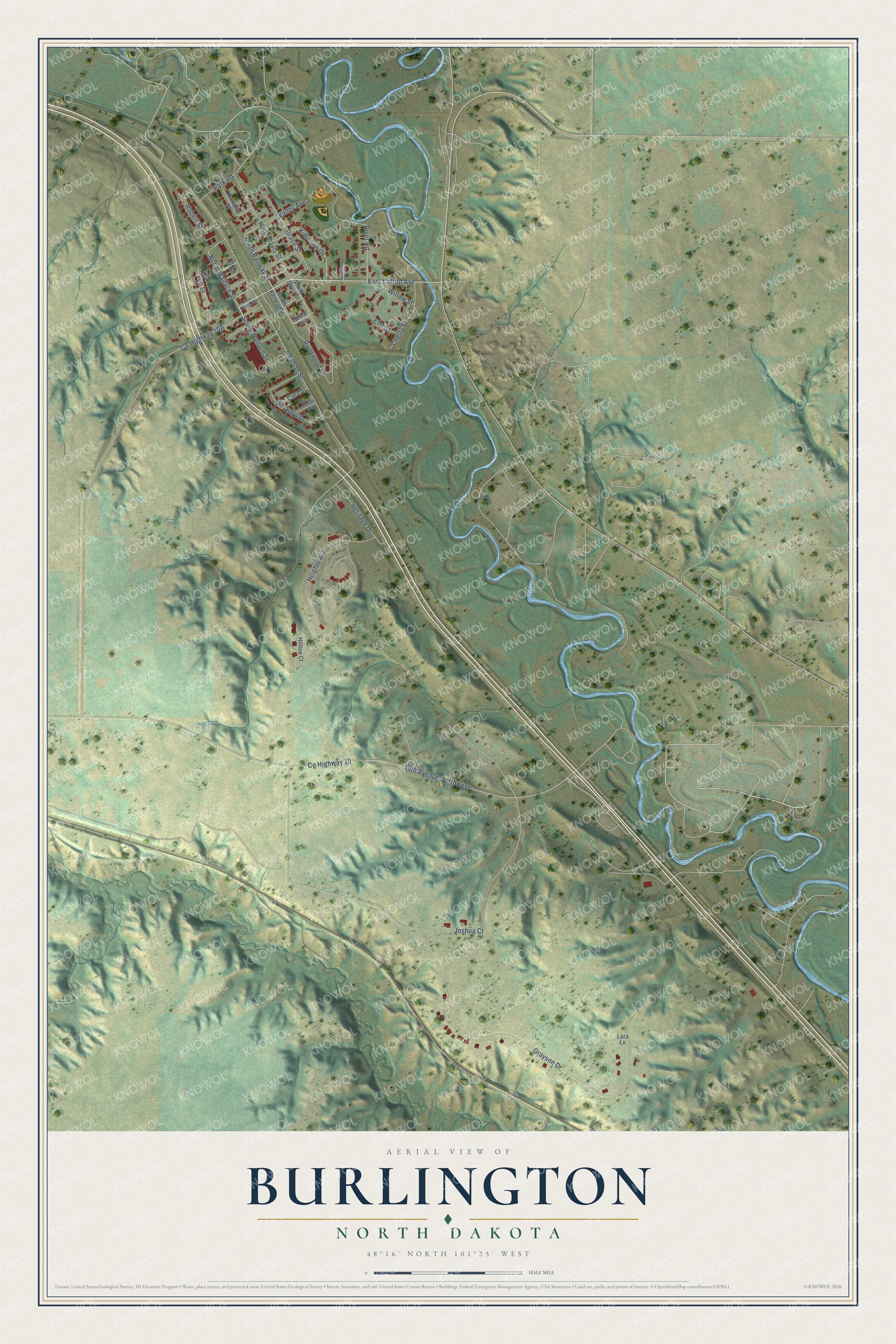 Watermarked full-map preview of Burlington, North Dakota