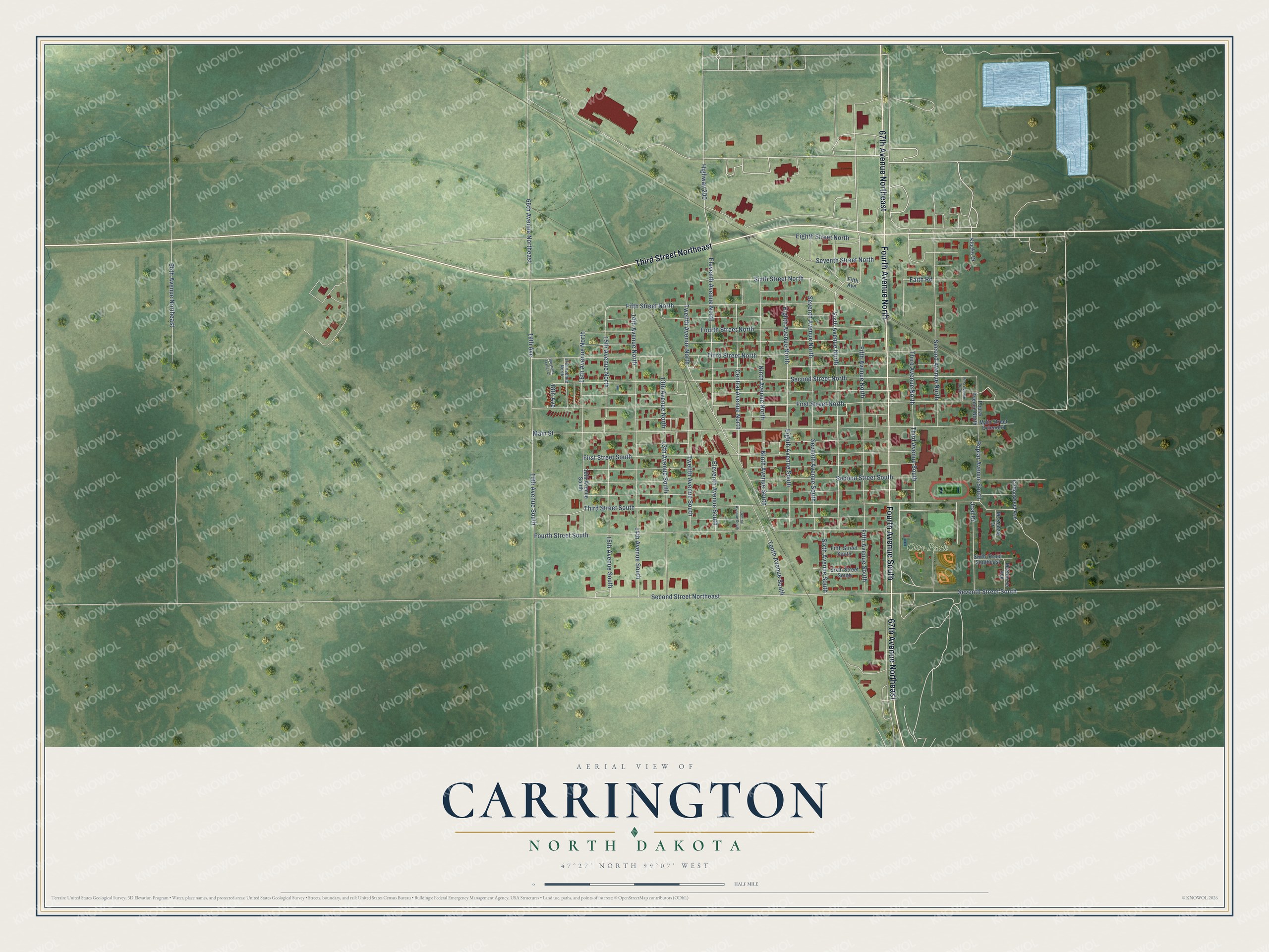 Watermarked full-map preview of Carrington, North Dakota