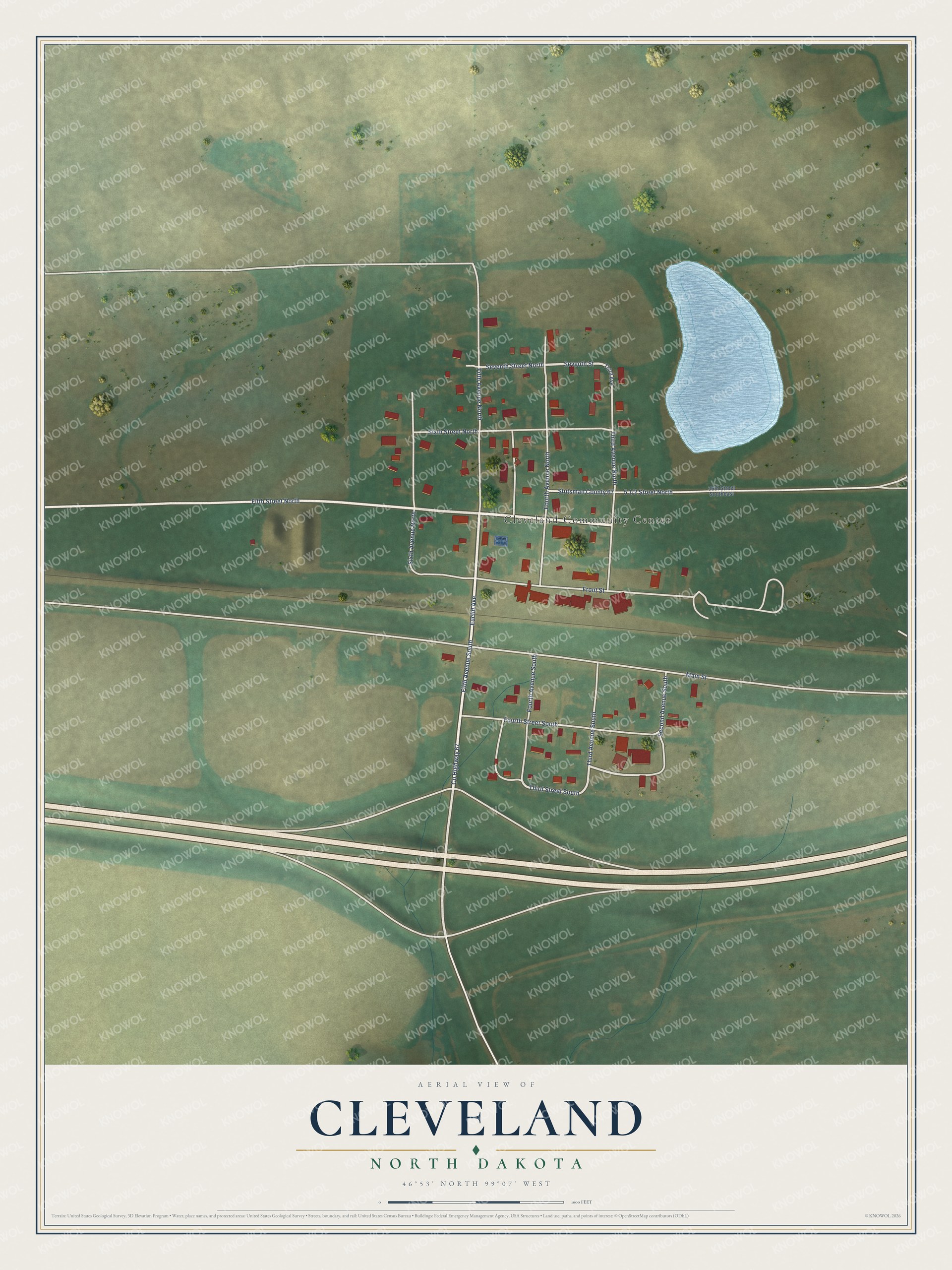 Watermarked full-map preview of Cleveland, North Dakota
