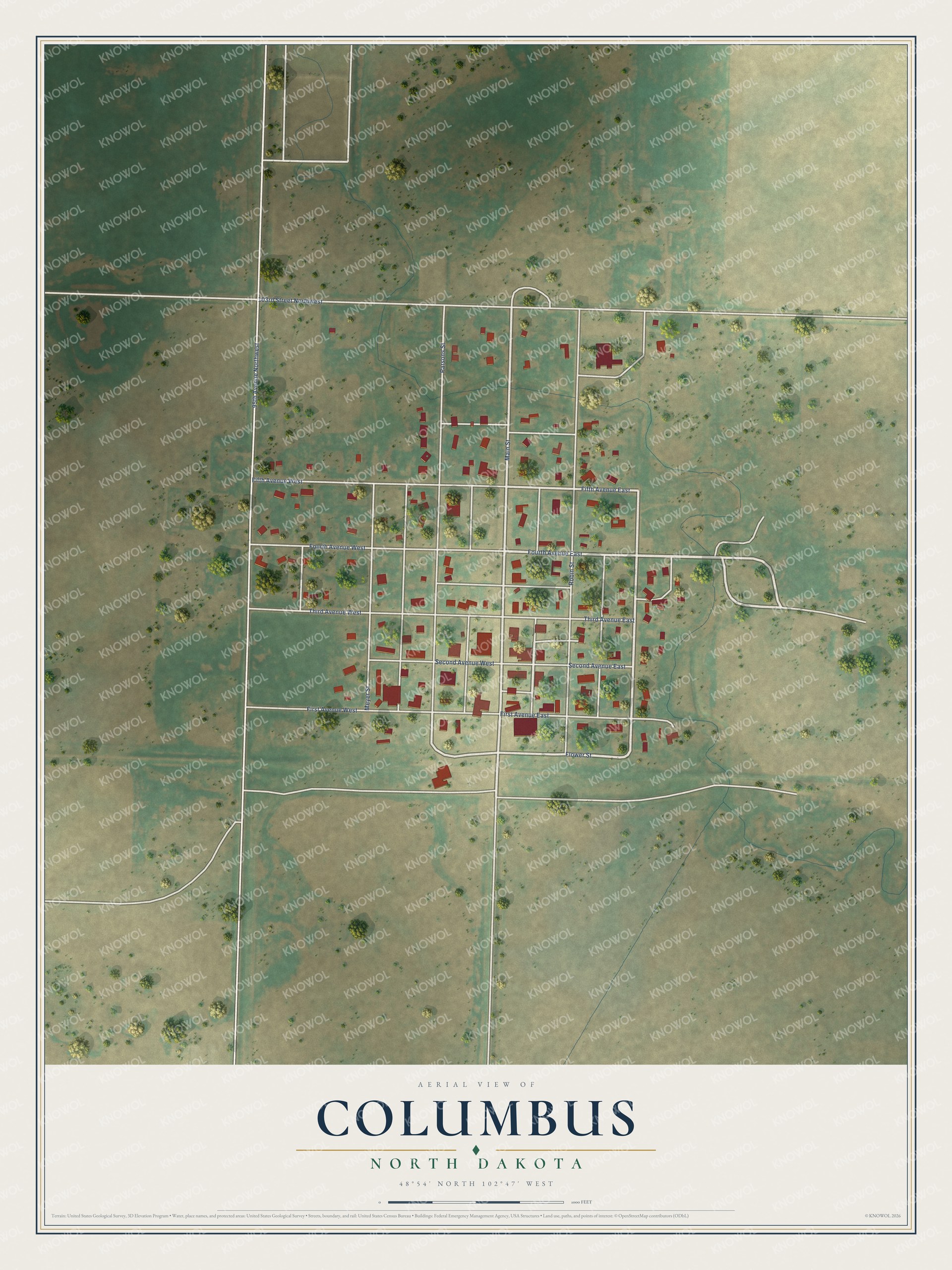 Watermarked full-map preview of Columbus, North Dakota
