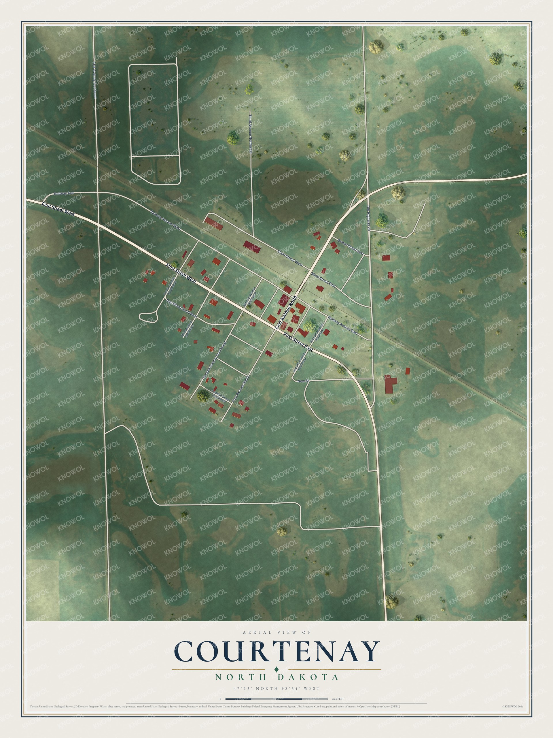 Watermarked full-map preview of Courtenay, North Dakota
