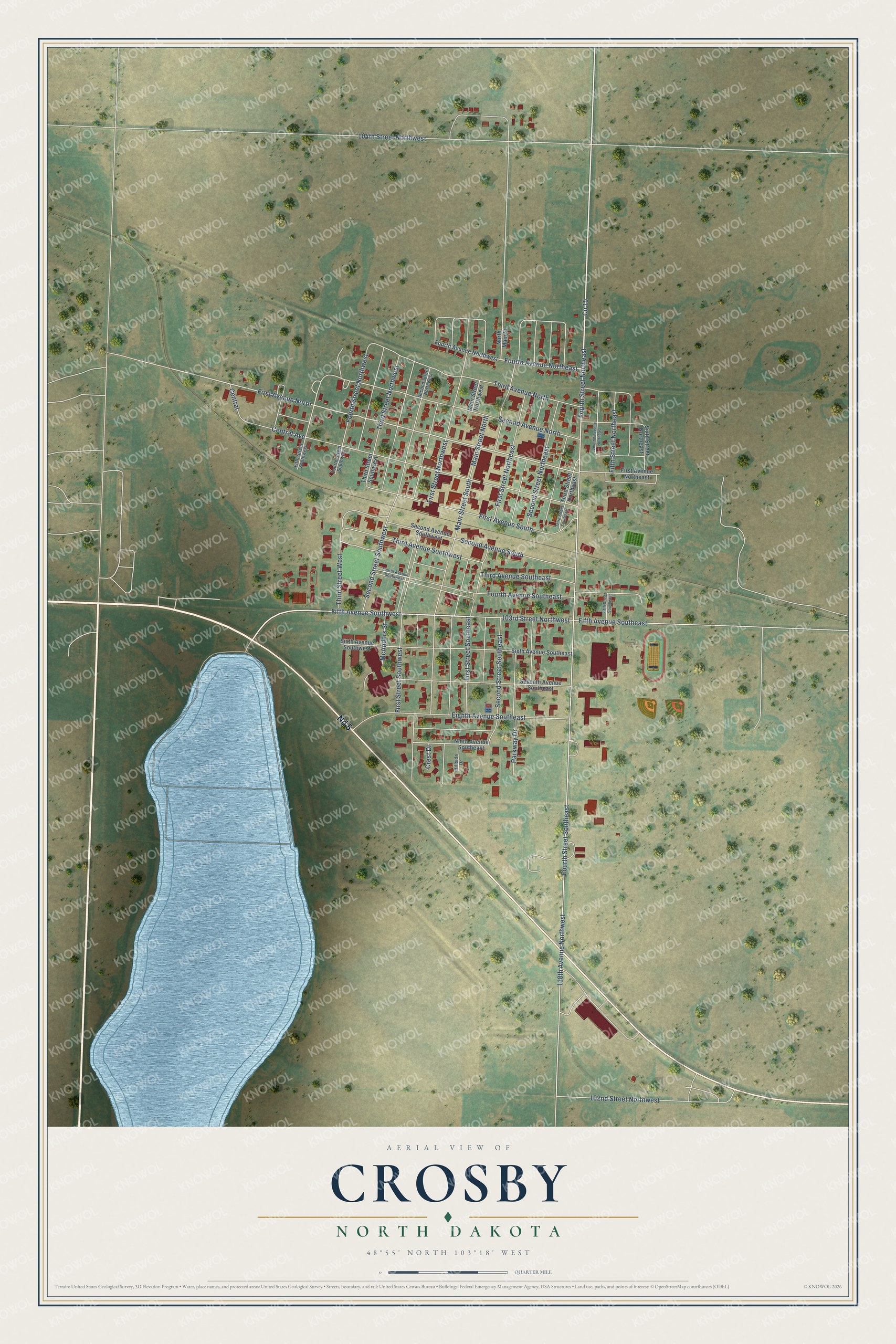 Watermarked full-map preview of Crosby, North Dakota