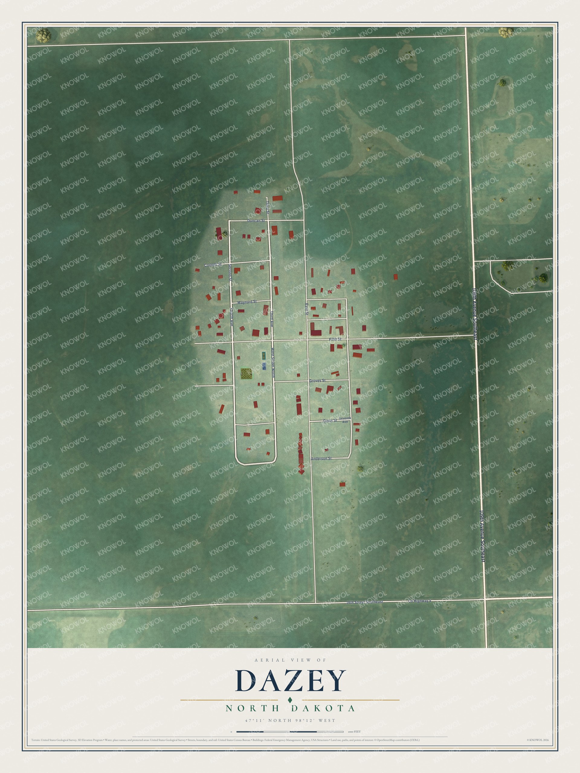 Watermarked full-map preview of Dazey, North Dakota