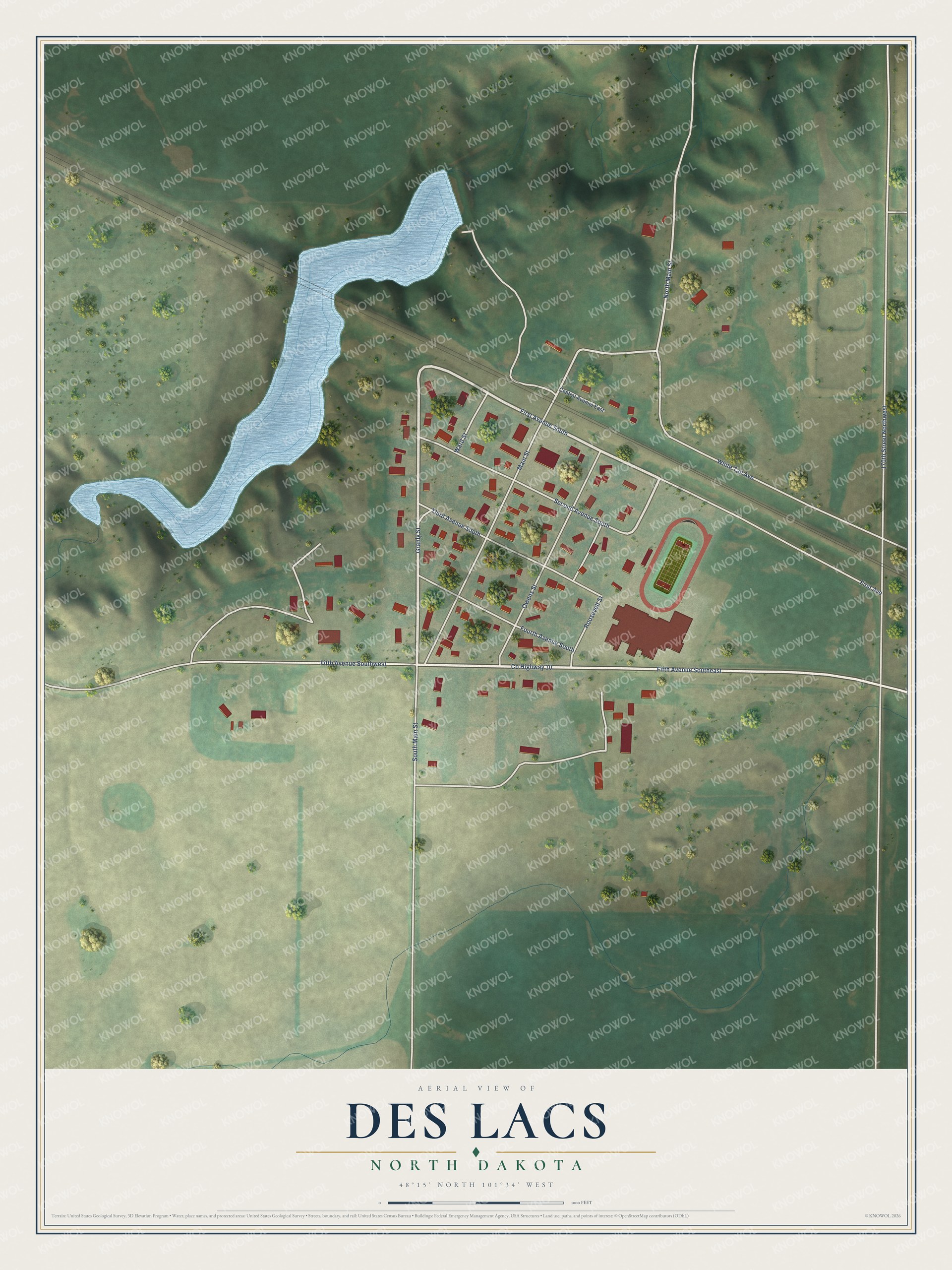 Watermarked full-map preview of Des Lacs, North Dakota
