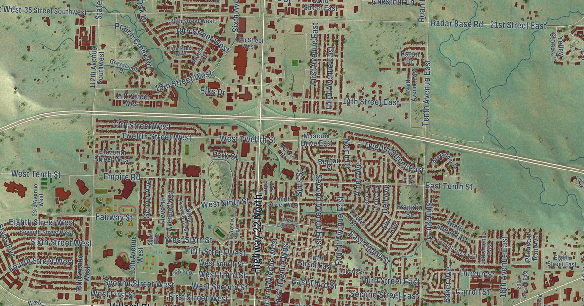 Map of Dickinson, North Dakota in 2026