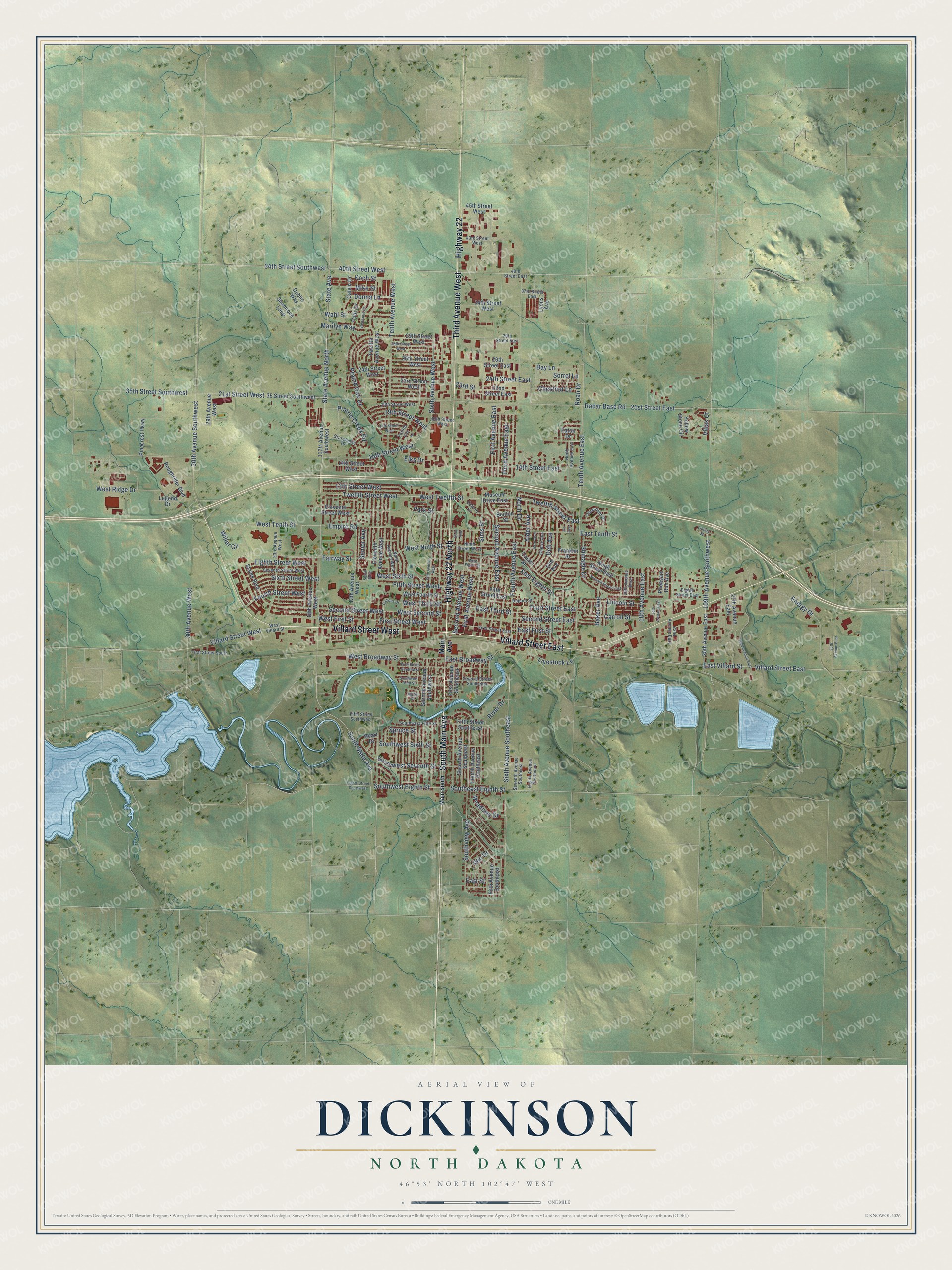 Watermarked full-map preview of Dickinson, North Dakota