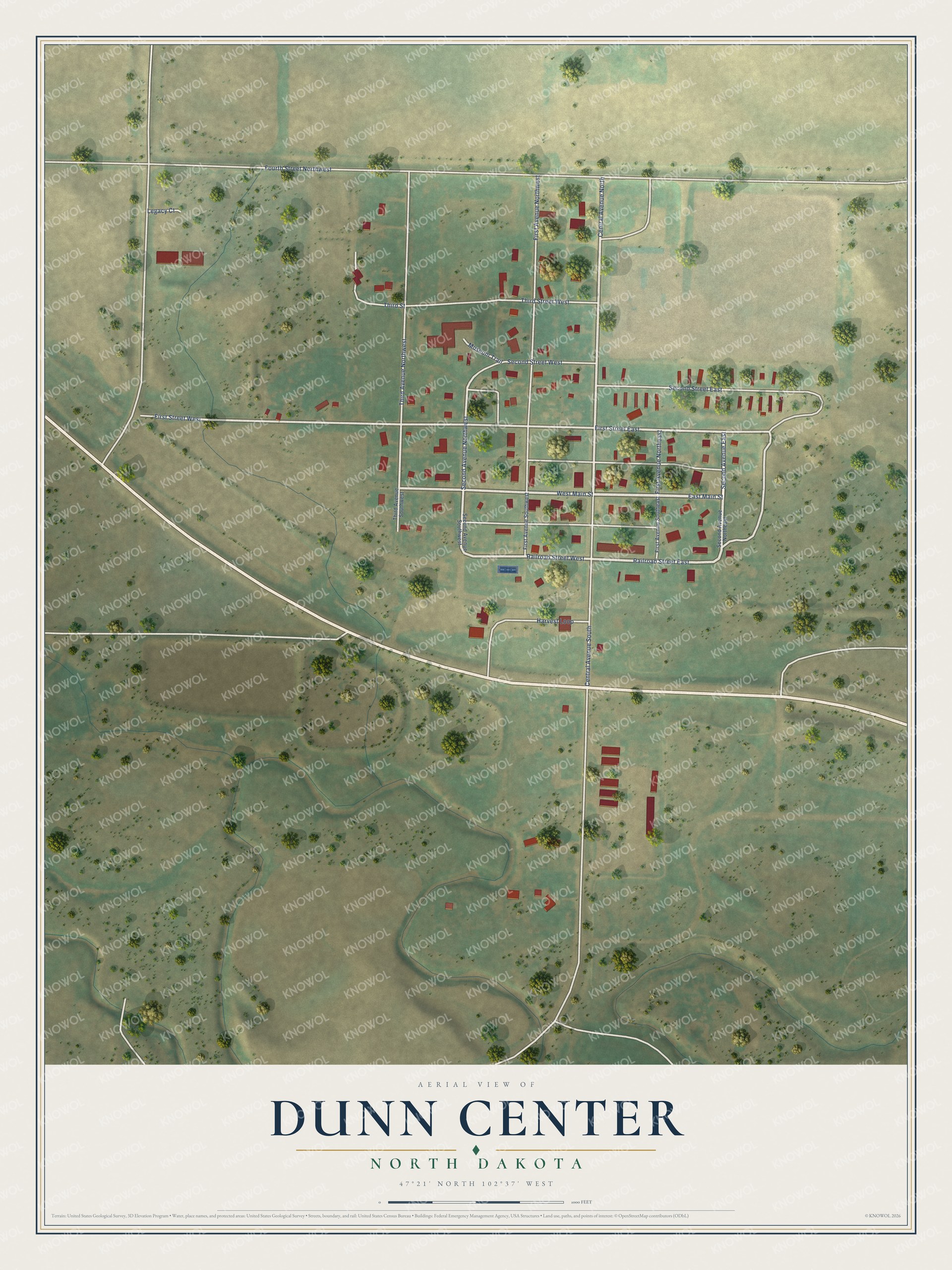 Watermarked full-map preview of Dunn Center, North Dakota