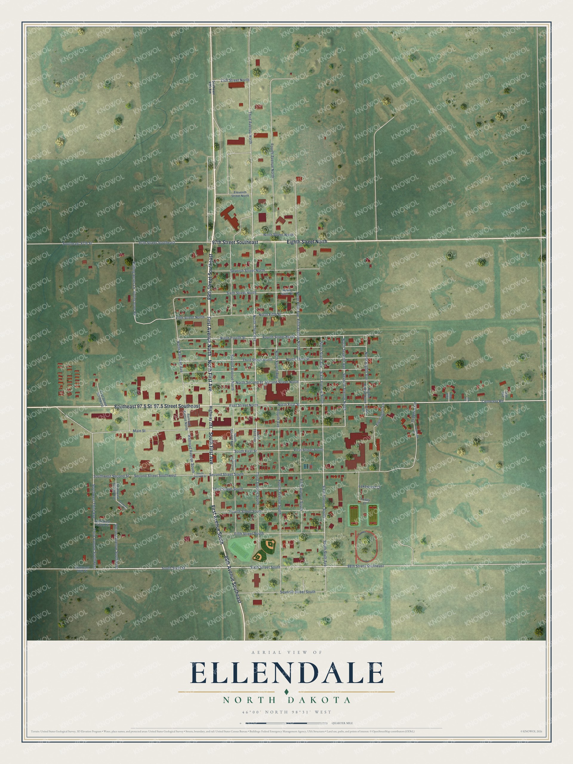 Watermarked full-map preview of Ellendale, North Dakota