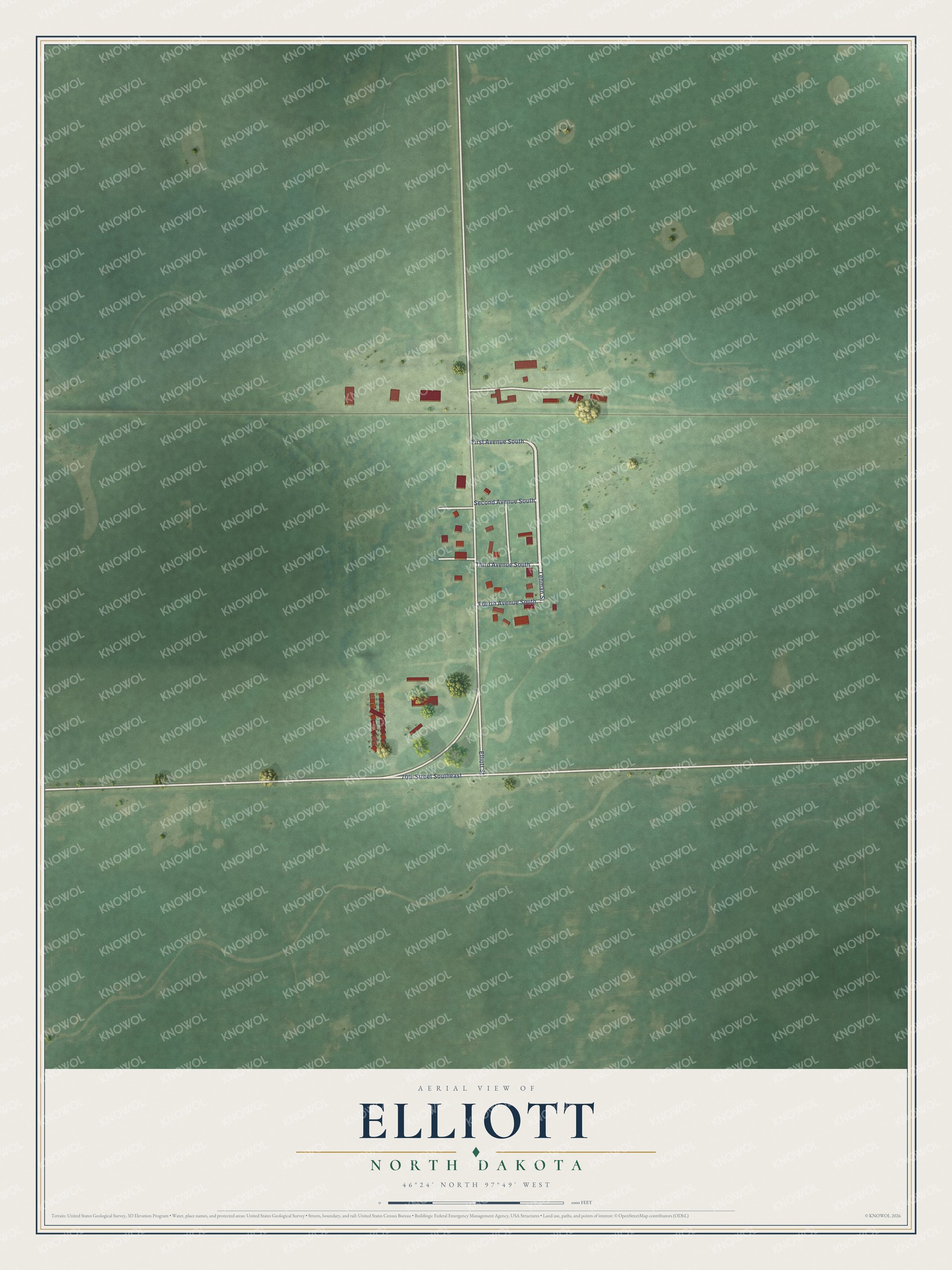 Watermarked full-map preview of Elliott, North Dakota