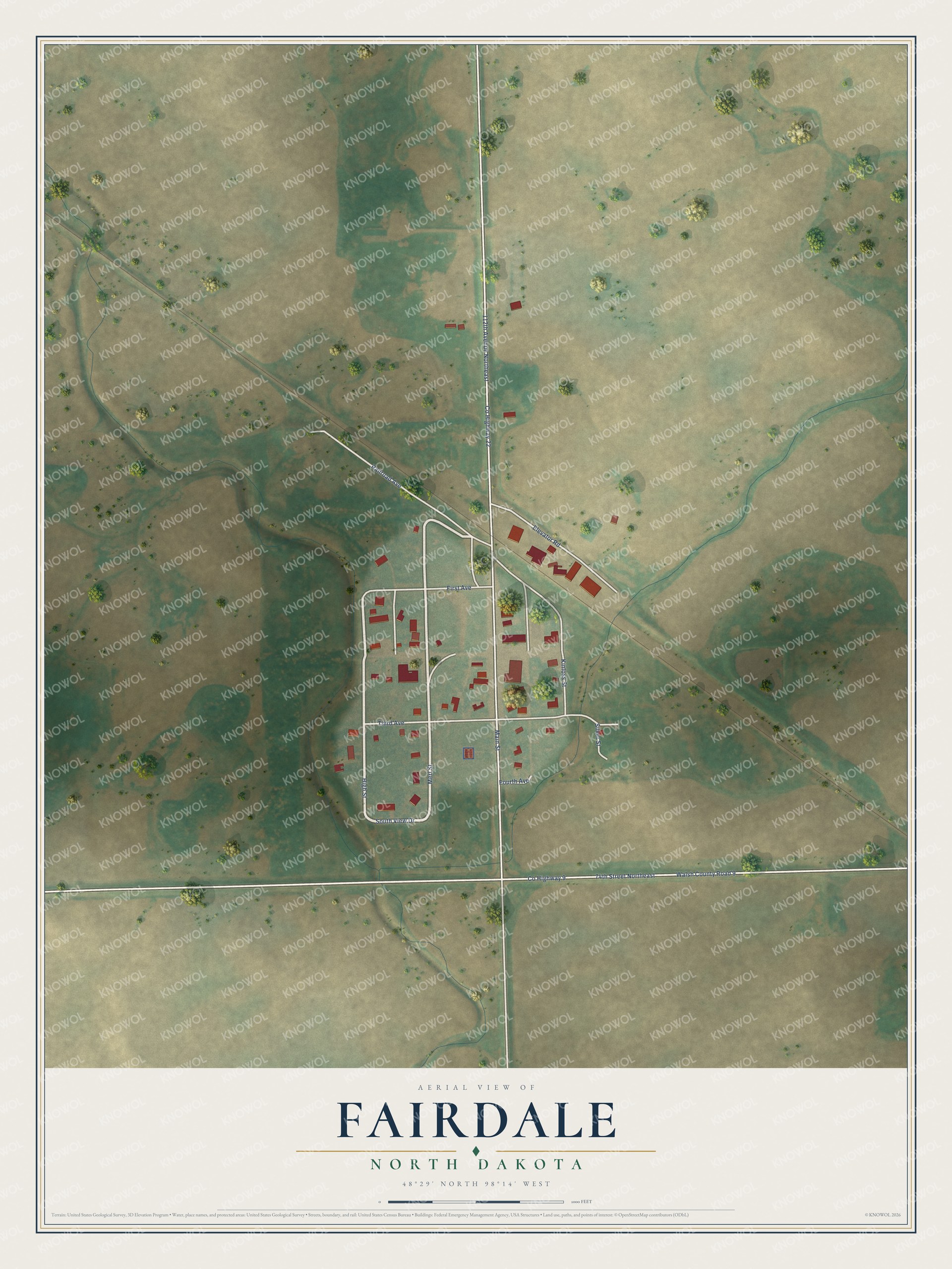 Watermarked full-map preview of Fairdale, North Dakota