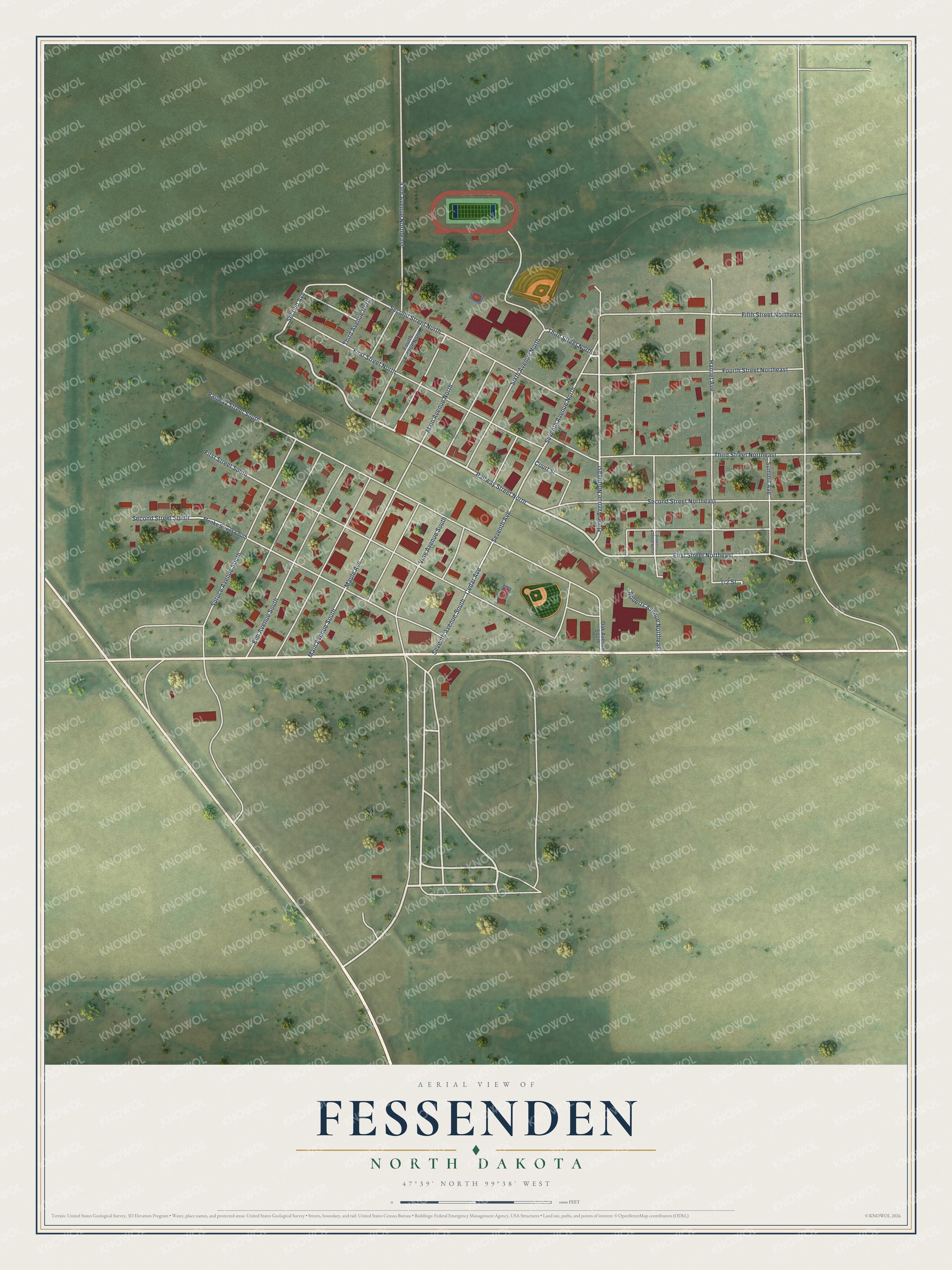 Watermarked full-map preview of Fessenden, North Dakota