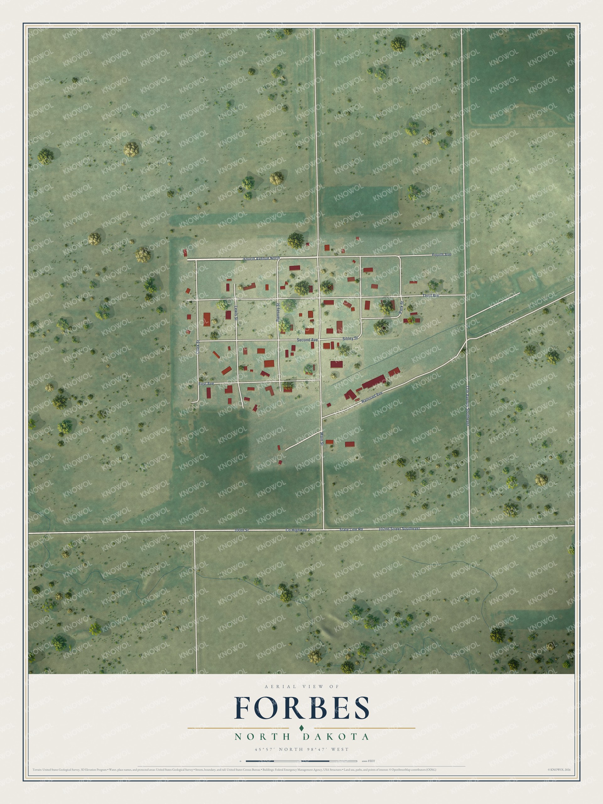 Watermarked full-map preview of Forbes, North Dakota