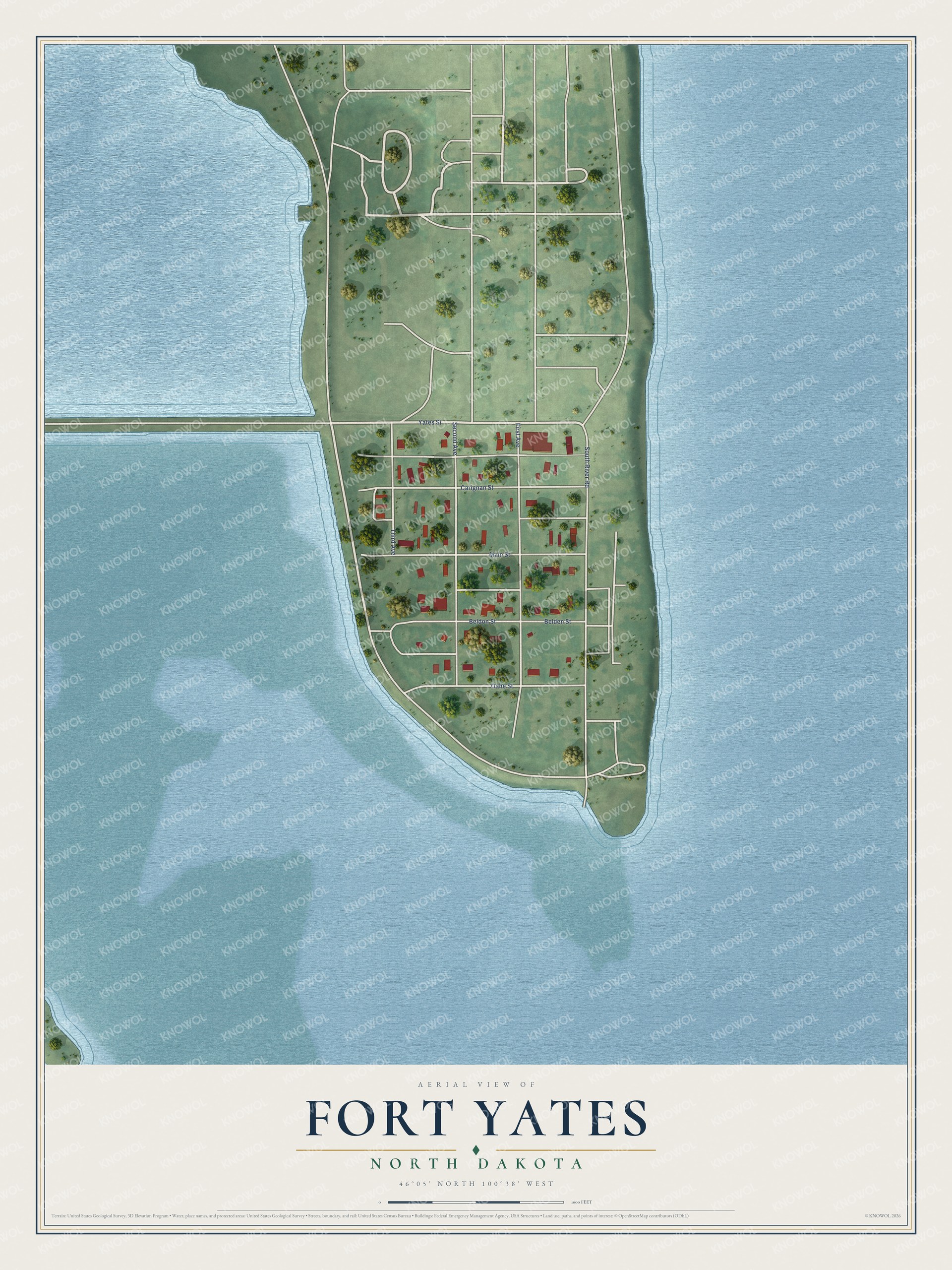 Watermarked full-map preview of Fort Yates, North Dakota