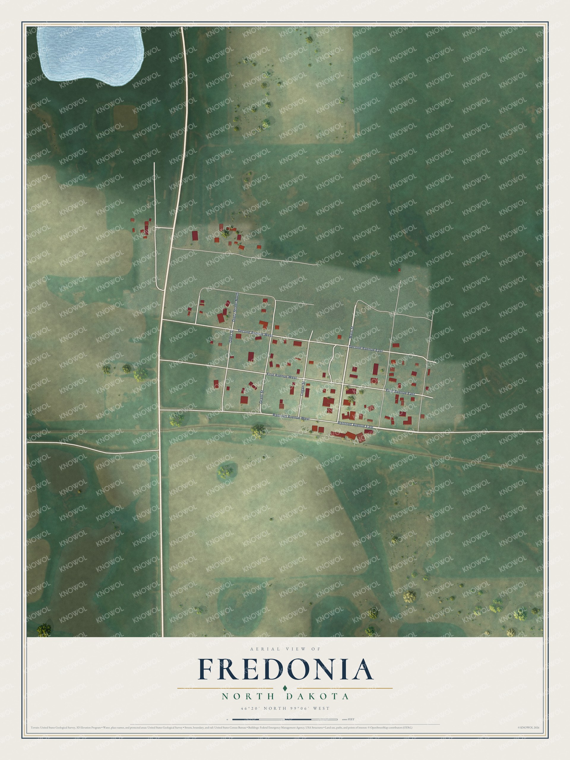 Watermarked full-map preview of Fredonia, North Dakota