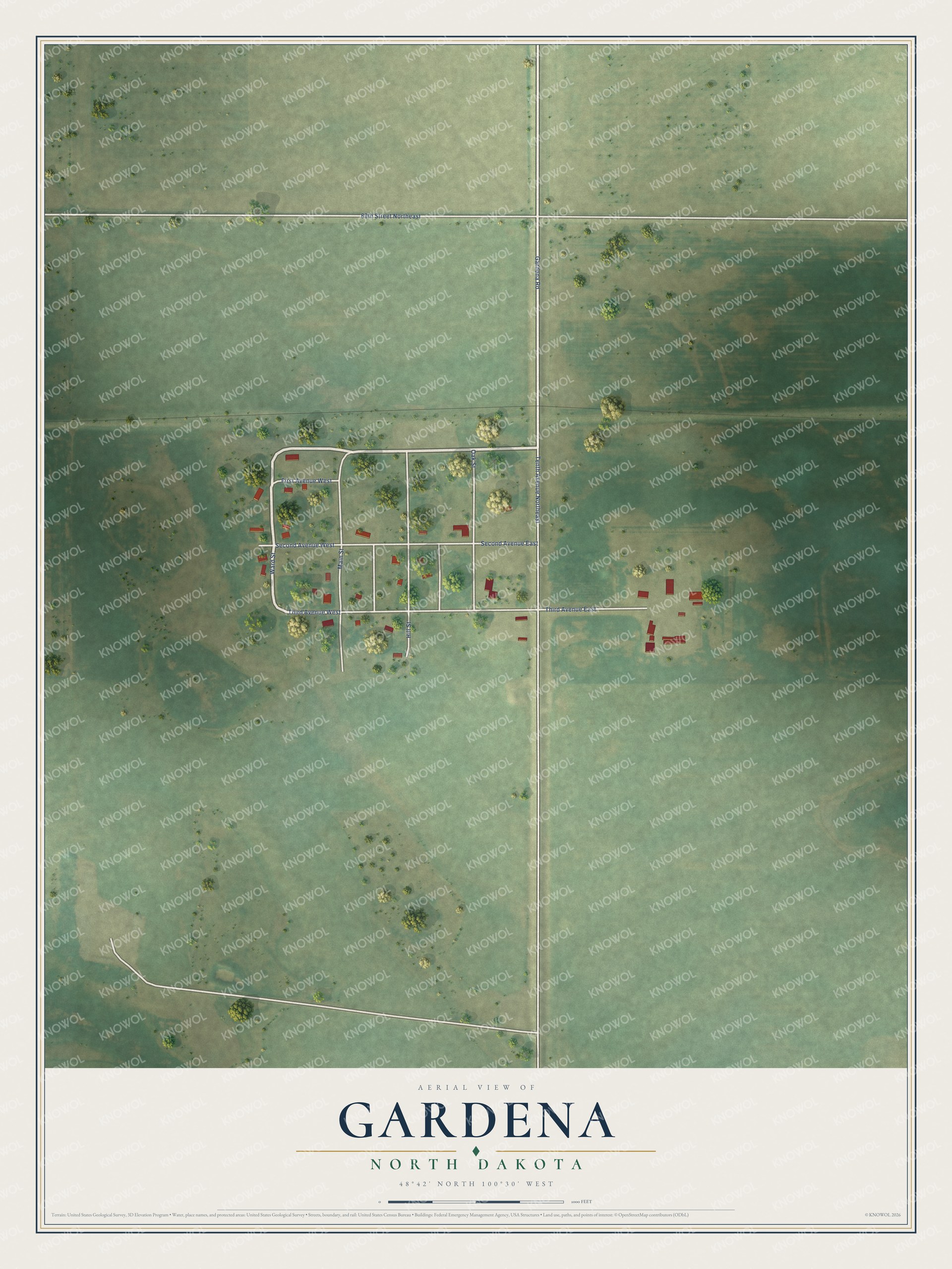 Watermarked full-map preview of Gardena, North Dakota