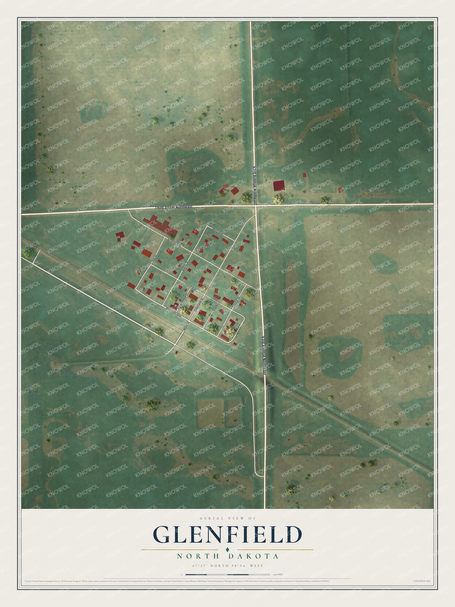 Watermarked full-map preview of Glenfield, North Dakota